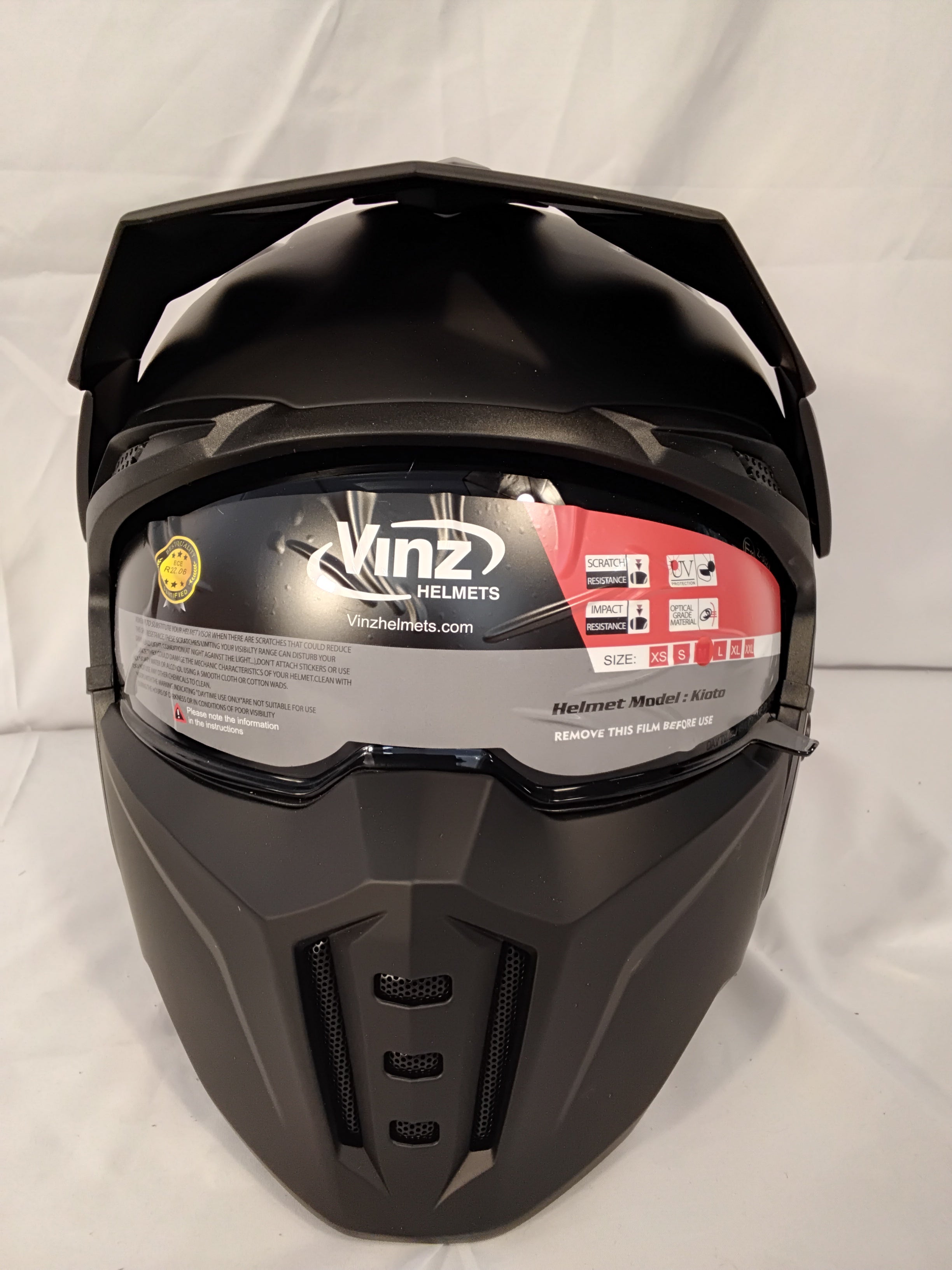 Vinz Kioto Casco Moto Streetfighter ECE 22.06 Nero Opaco Taglia M (57-58 cm) | Nuovo