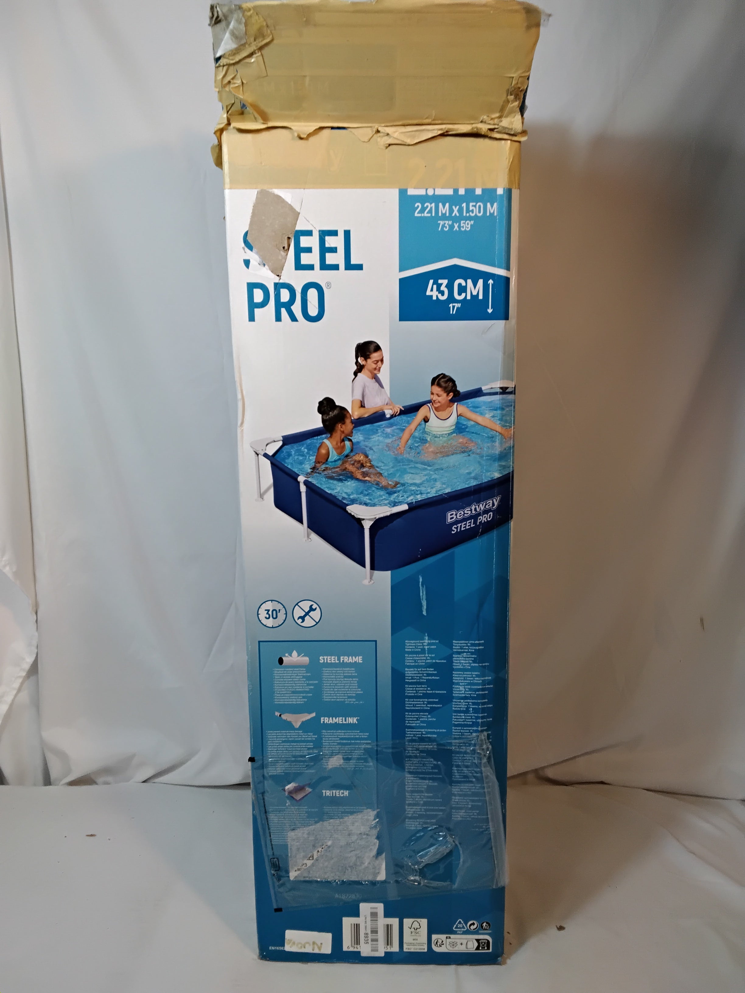 BESTWAY Steel Pro 56401 Piscina Fuori Terra con Telaio in Acciaio 221 × 150 × 43 cm | Nuova