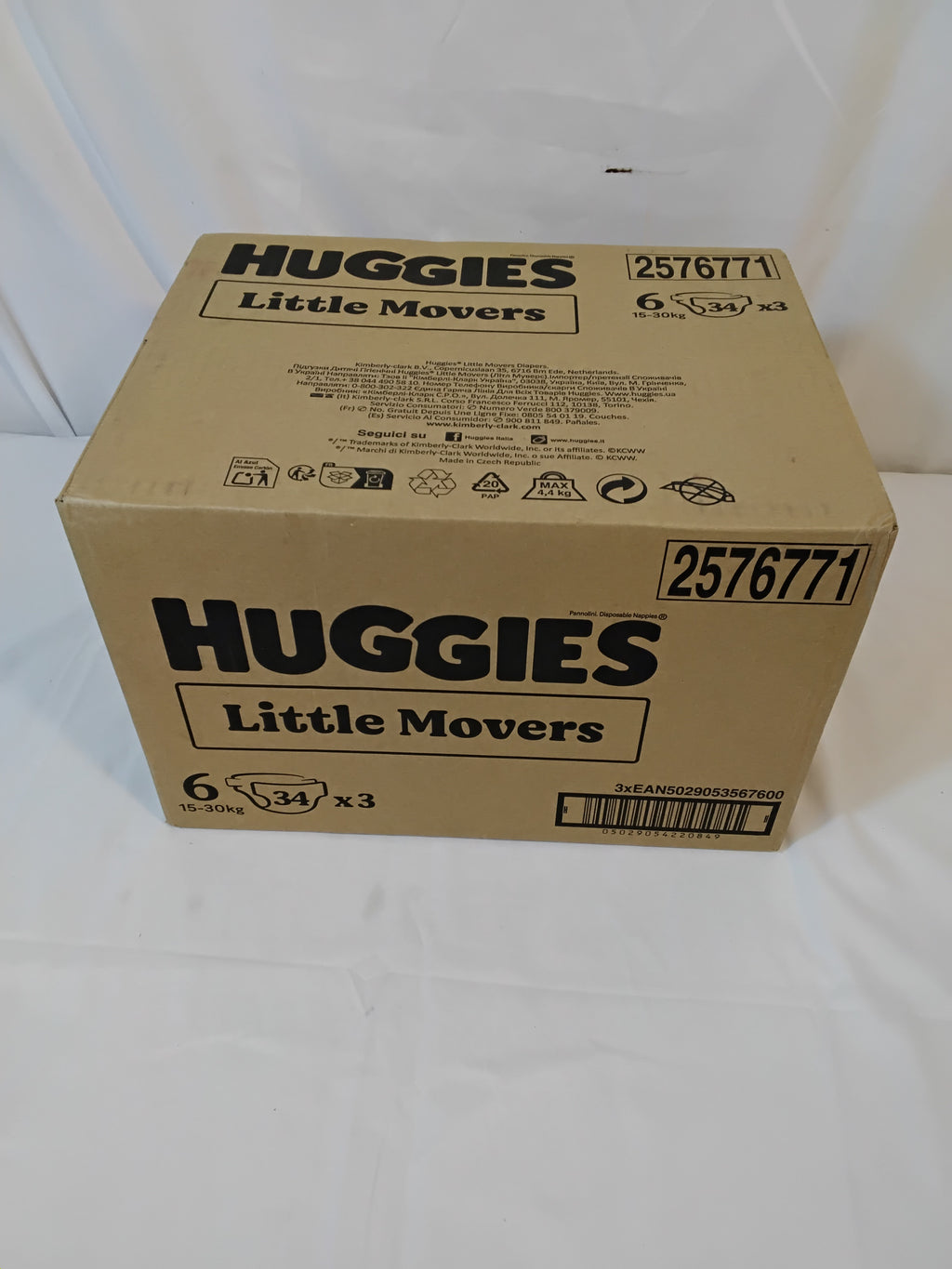 Huggies Little Movers Taglia 6 (15-30 kg) | Cartone da 3 Pacchi (102 Pannolini) | Nuovo