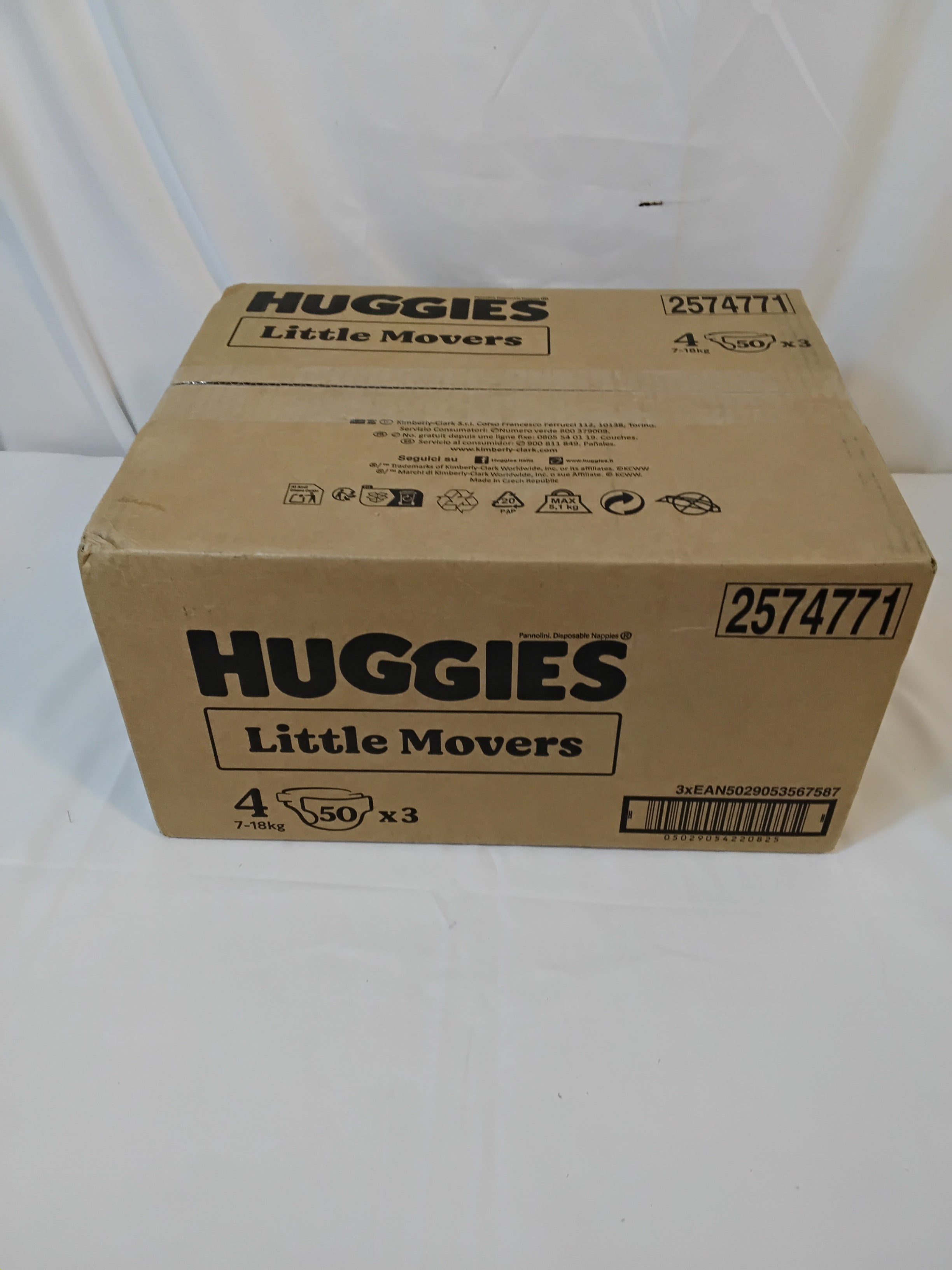 Huggies Little Movers Taglia 4 (7-18 kg) | Cartone da 3 Pacchi (150 Pannolini) | Nuovo