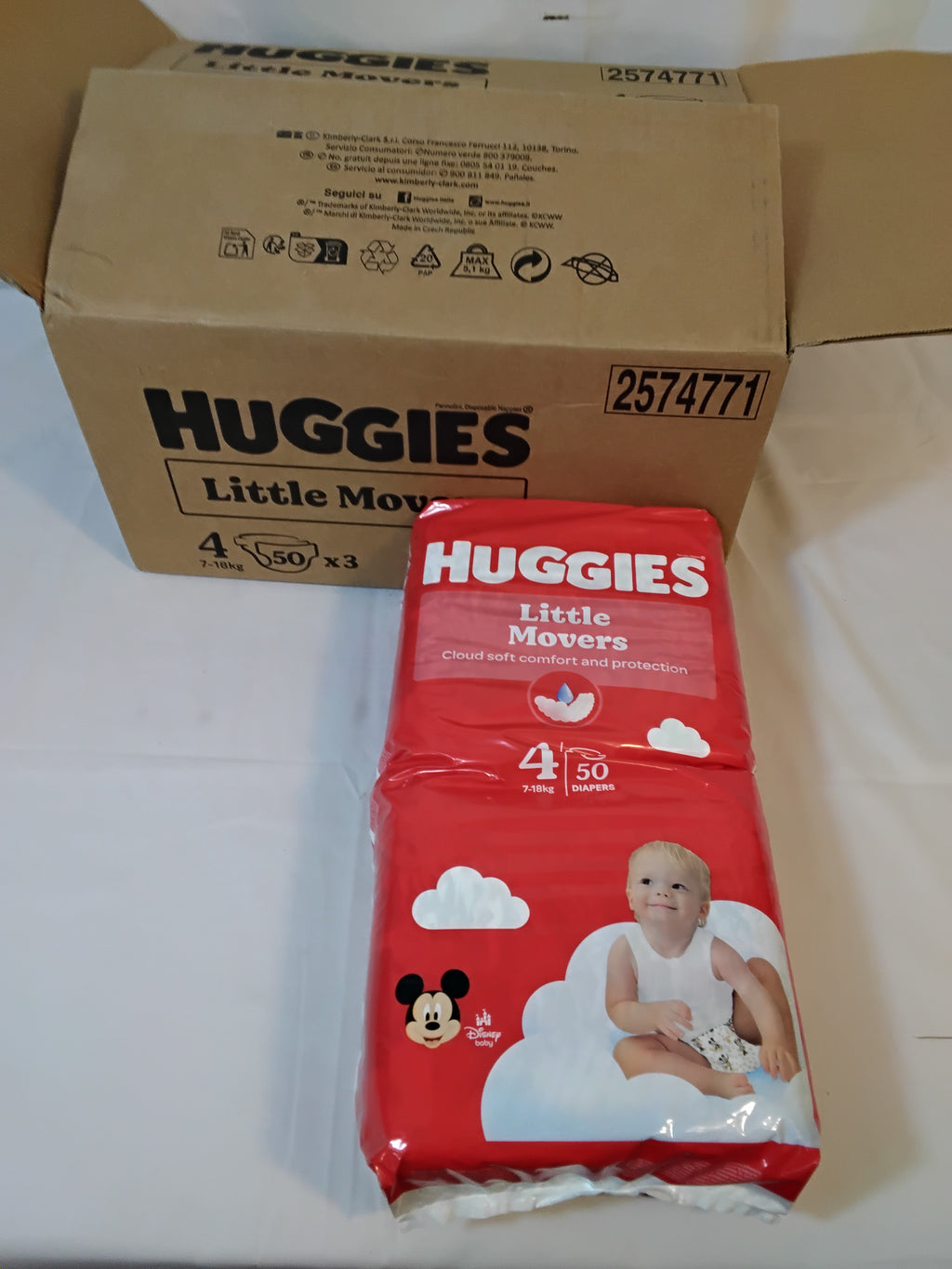 Huggies Little Movers Taglia 4 (7-18 kg) | Cartone da 3 Pacchi (150 Pannolini) | Nuovo