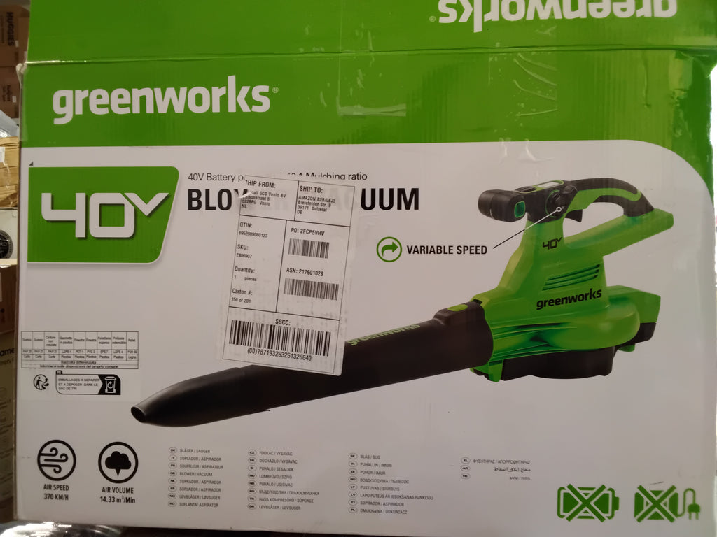 Greenworks 40V Soffiatore / Aspiratore Foglie Brushless | 370 km/h | Pari al Nuovo