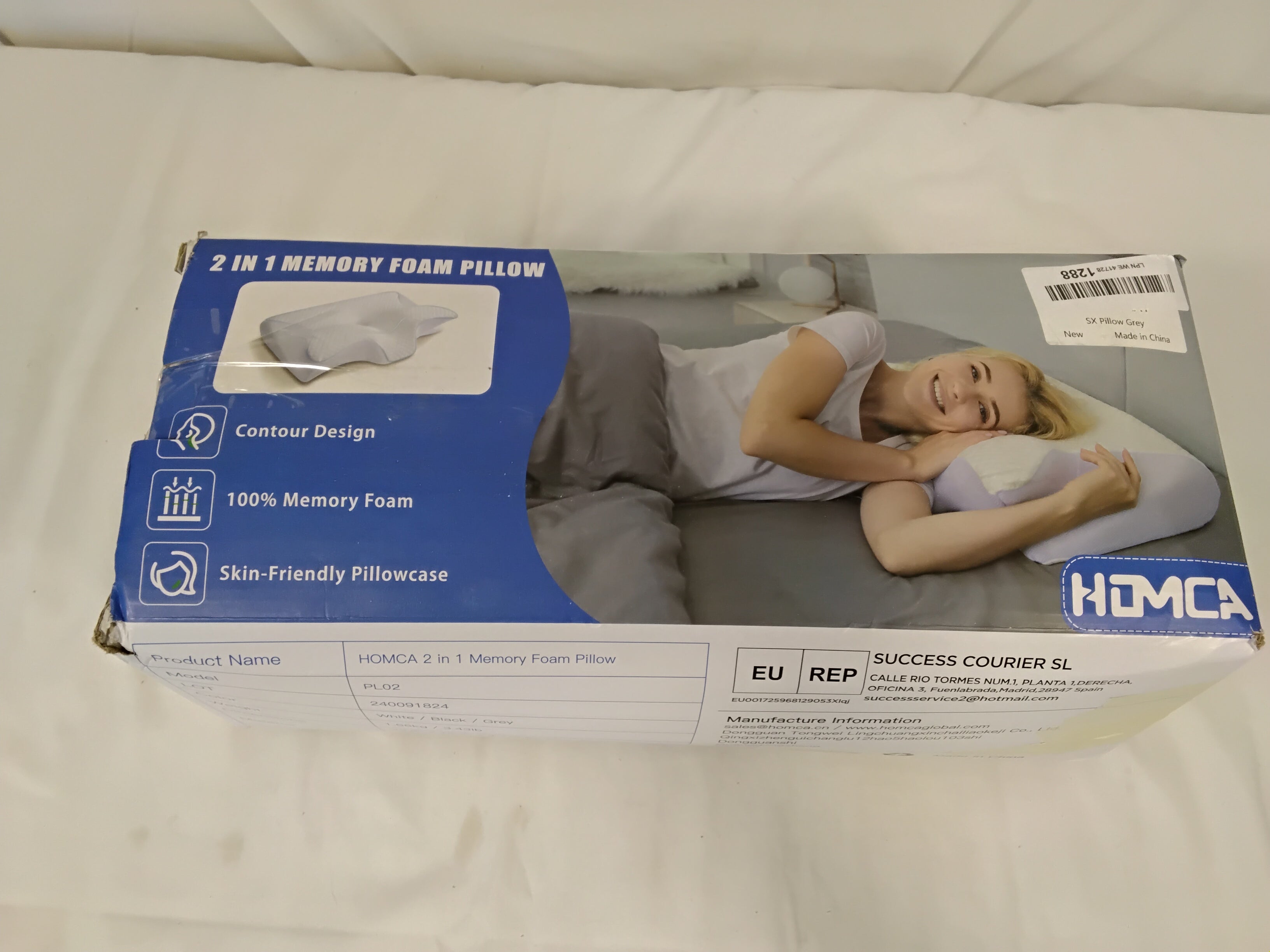 HOMCA PL02 Cuscino Cervicale 2 in 1 | Memory Foam | 60×40×12/14 cm | Nuovo