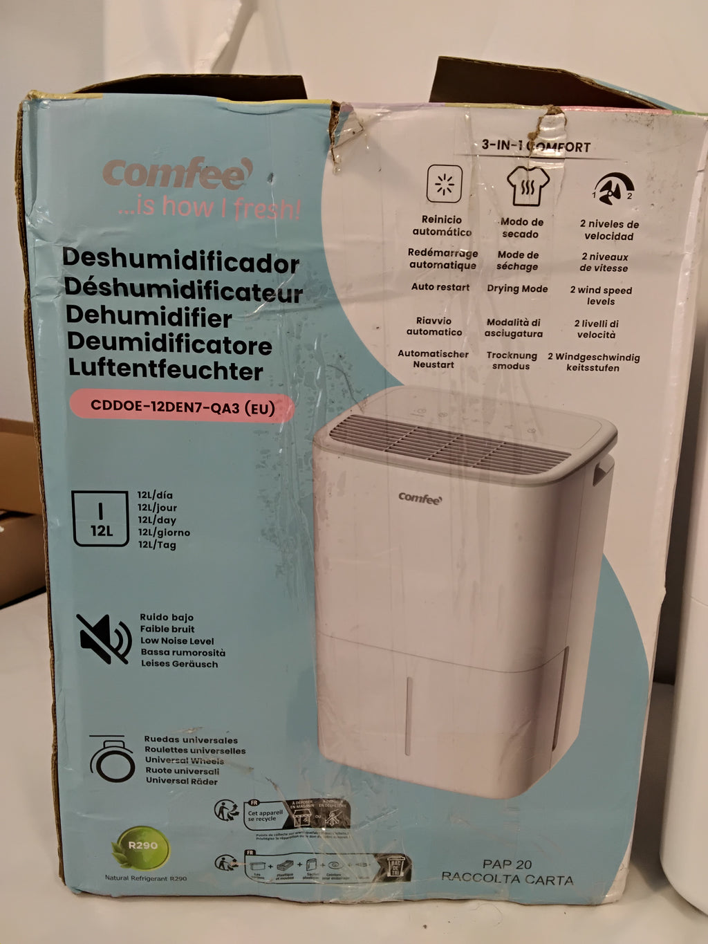 COMFEE’ CDDOE-12DEN7-QA3 Deumidificatore | 12L/24h | 20 m² | 300W | Nuovo
