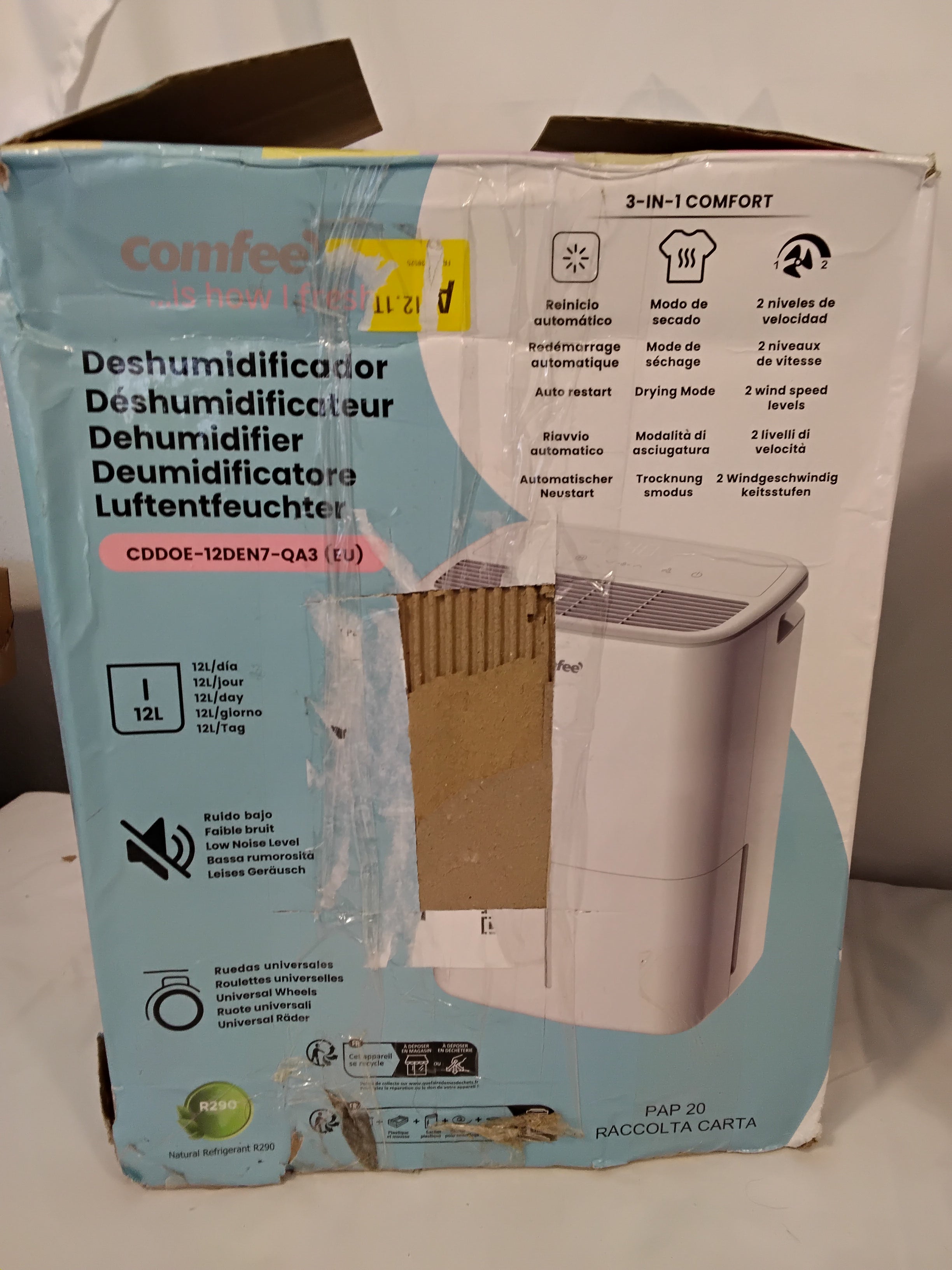 COMFEE’ CDDOE-12DEN7-QA3 Deumidificatore | 12L/24h | 20 m² | 300W | Nuovo