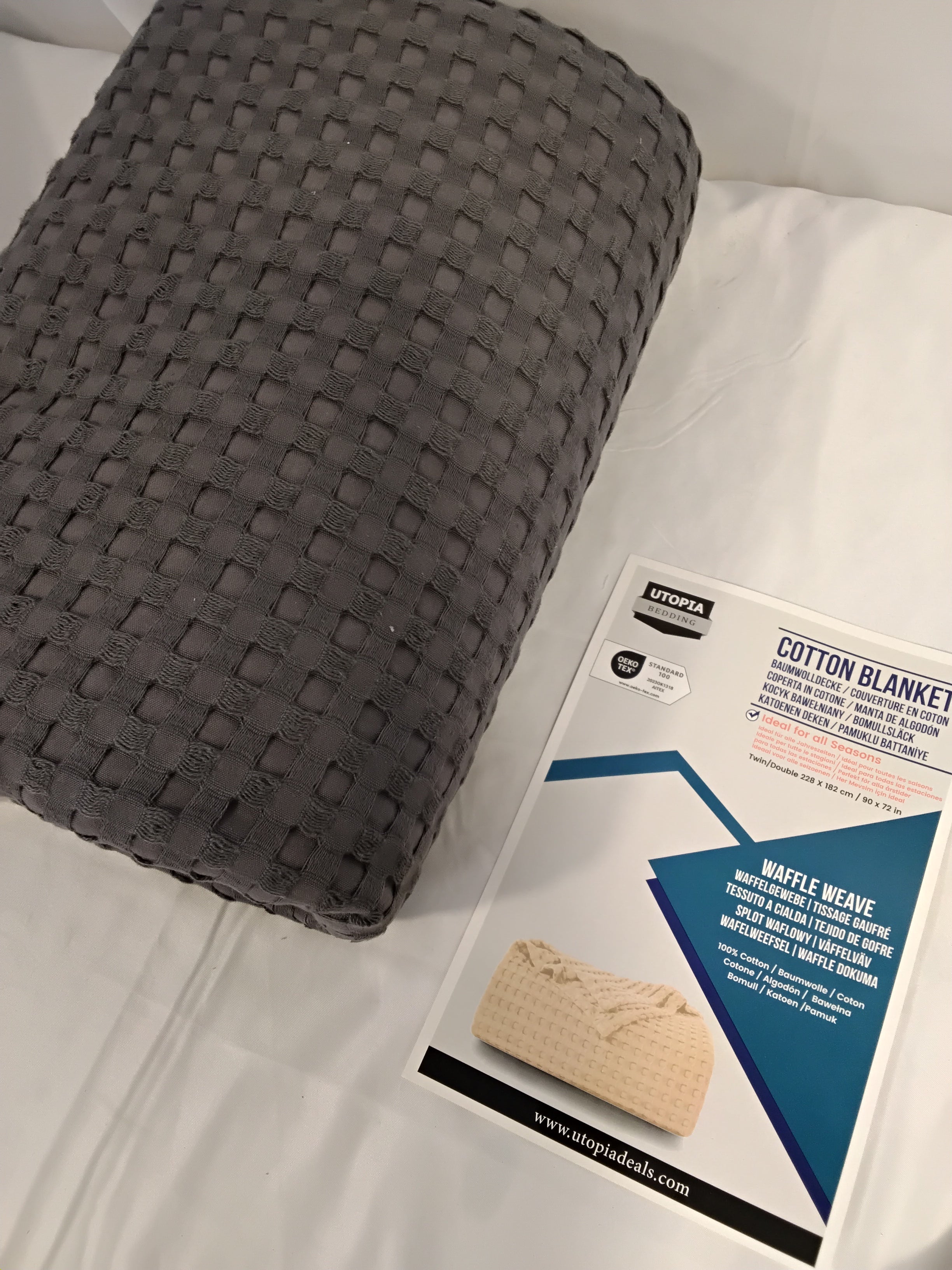 Coperta Utopia Bedding Cotton Waffle Blanket 300 GSM | Grigio Antracite | 228 × 182 cm | 100%cotone Nuova