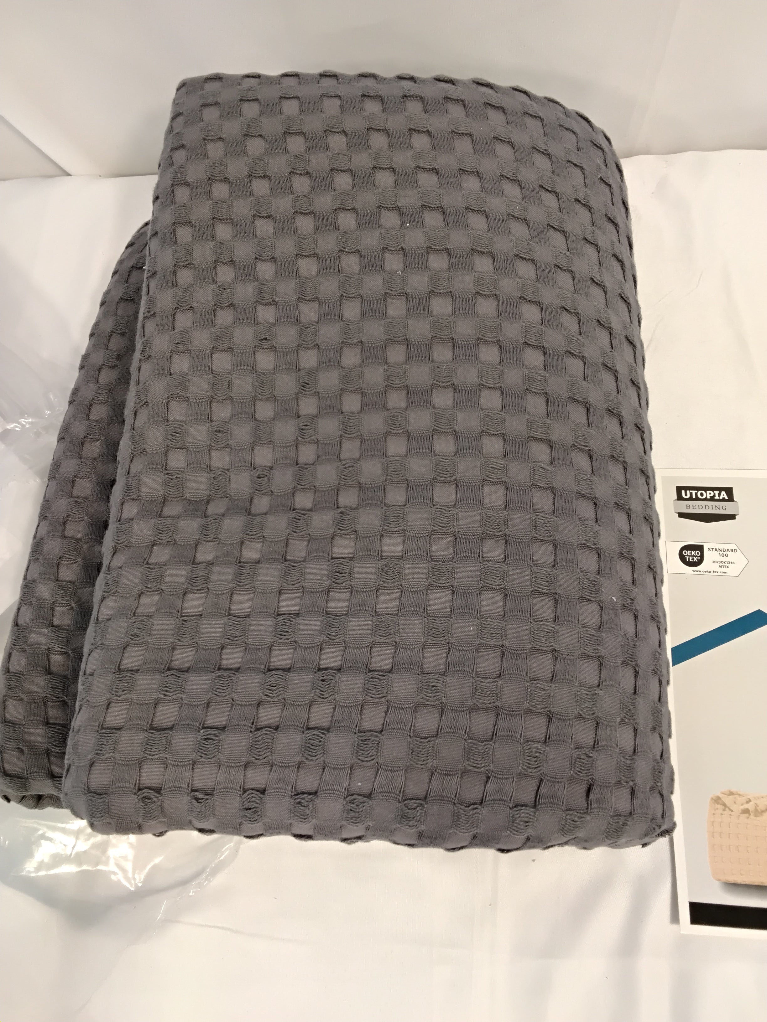 Coperta Utopia Bedding Cotton Waffle Blanket 300 GSM | Grigio Antracite | 228 × 182 cm | 100%cotone Nuova