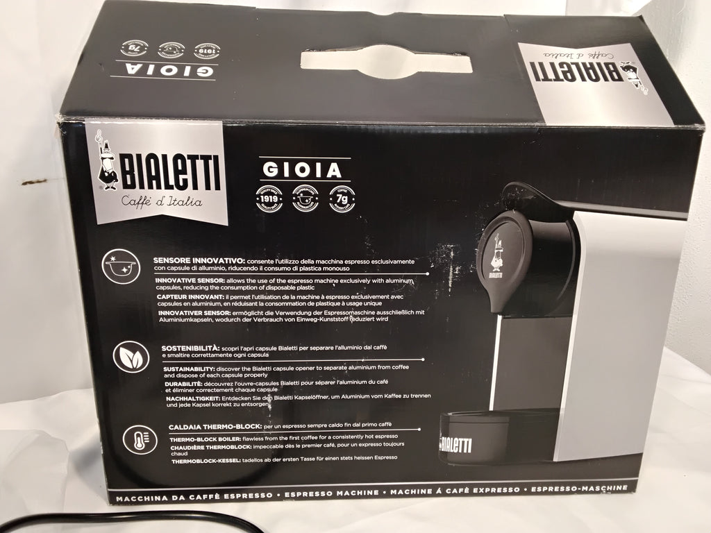 Bialetti Gioia Macchina da Caffè Espresso a Capsule | 20 Bar | 1200W | Bianca/Nera Nuova testata