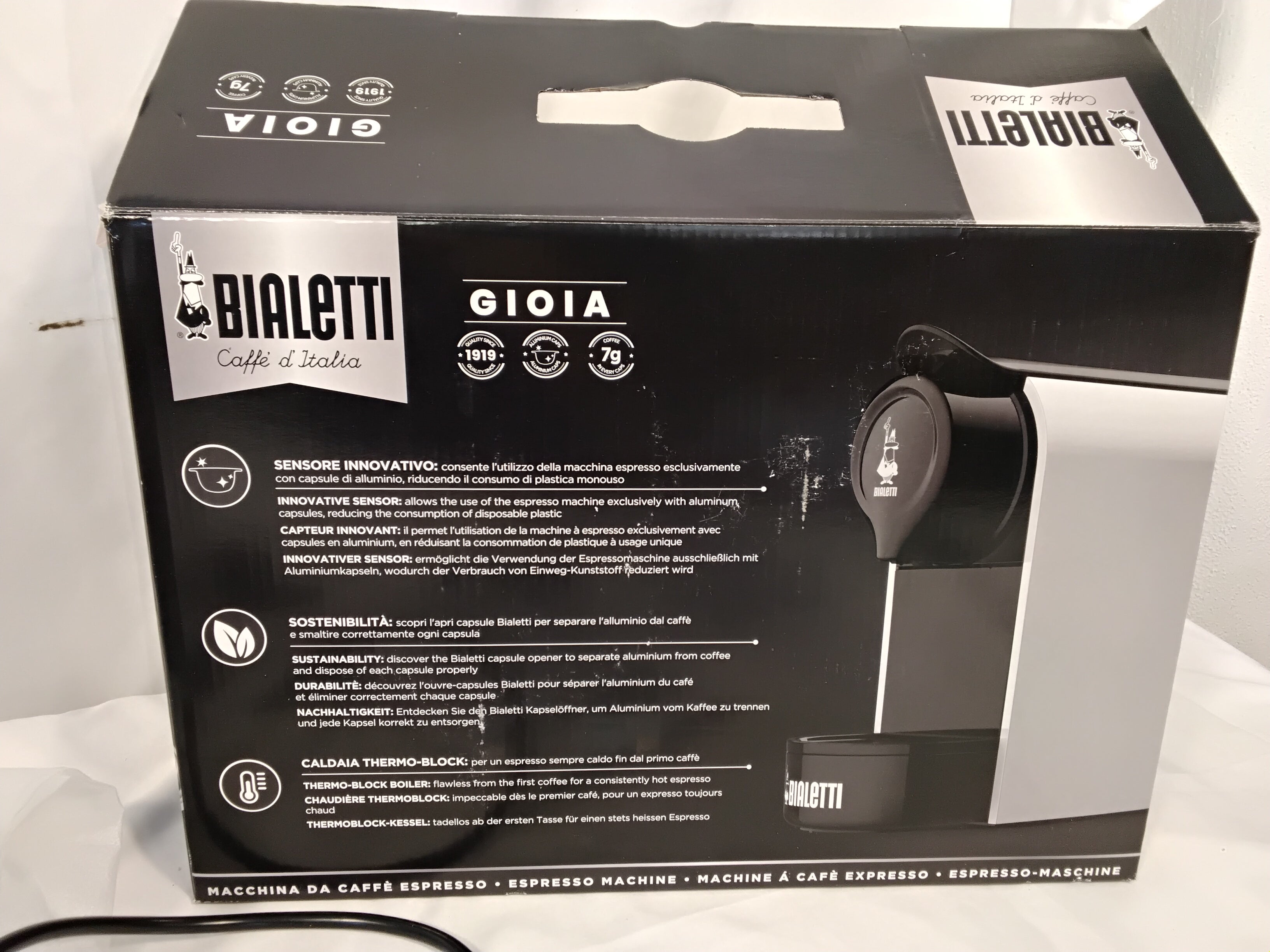 Bialetti Gioia Macchina da Caffè Espresso a Capsule | 20 Bar | 1200W | Bianca/Nera Nuova testata