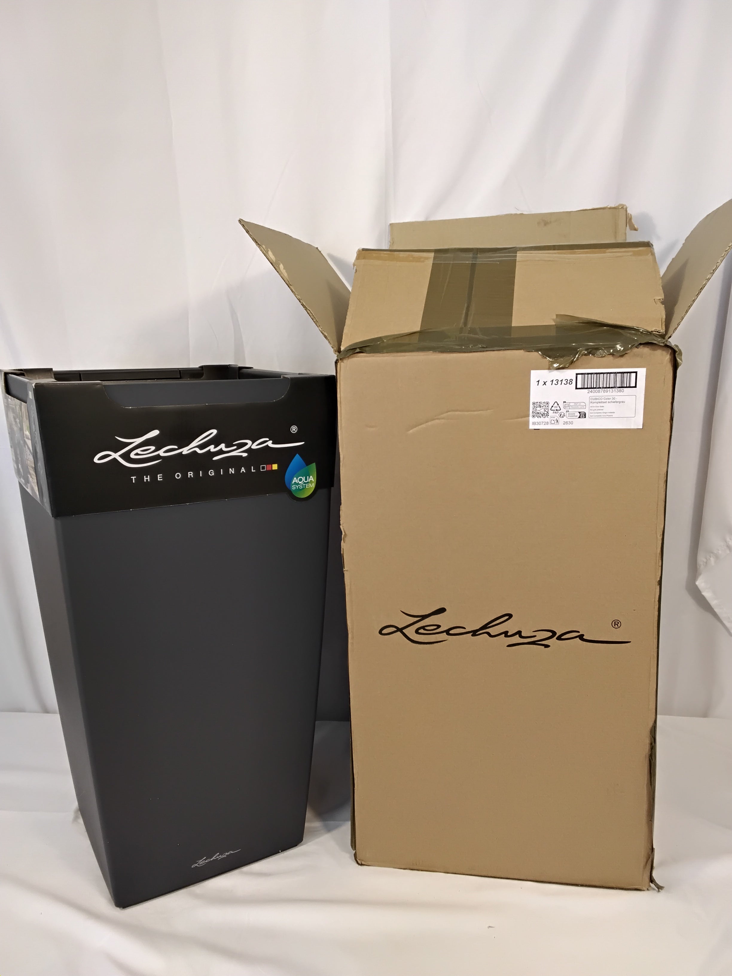 LECHUZA Cubico Color 30 Vaso da Pavimento Antracite | Aqua System | Nuovo