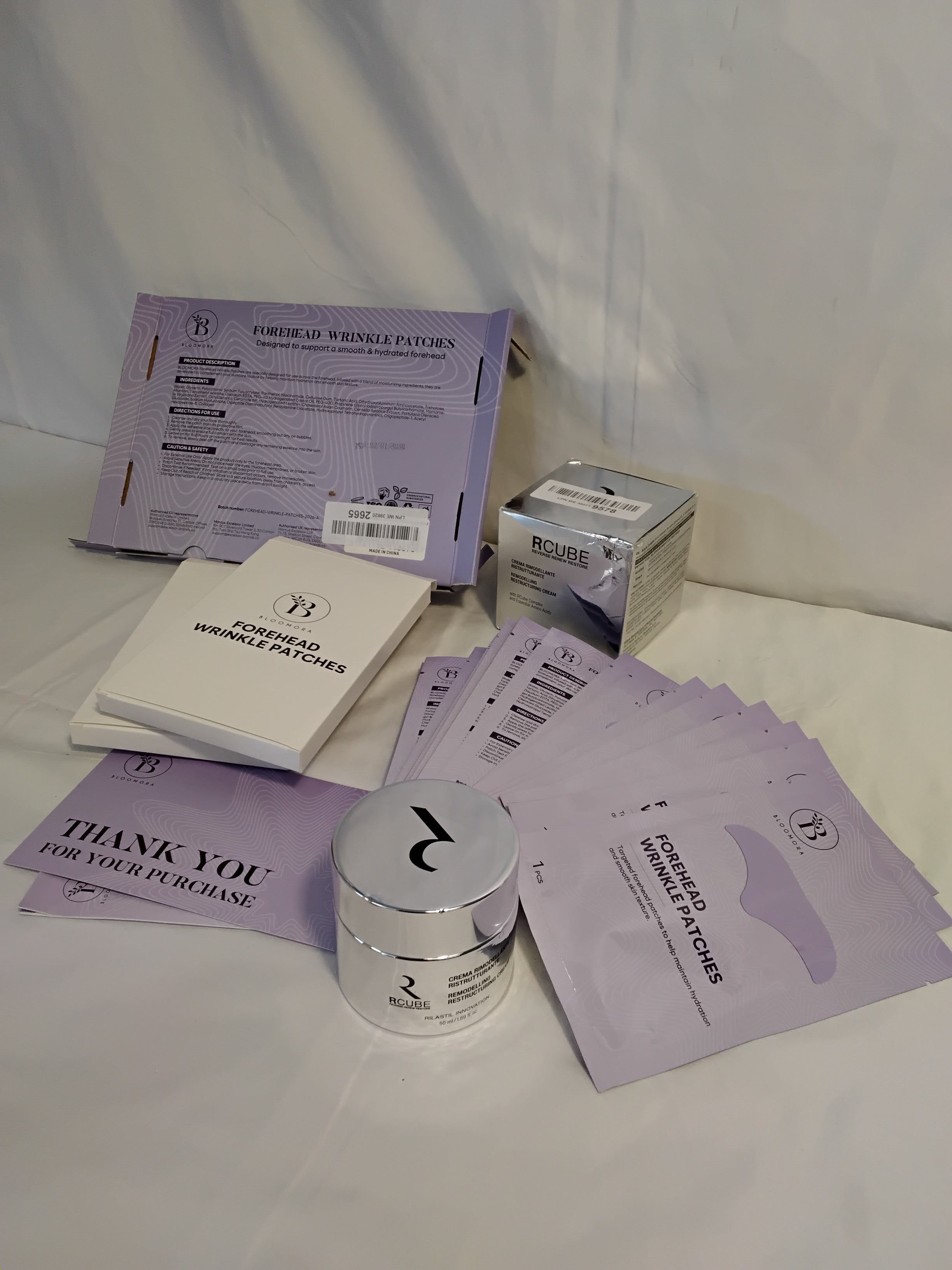 BLOOMORA Forehead Wrinkle 16 Patches Cerotti Antirughe Fronte + RILASTIL RCUBE Crema Rimodellante Ristrutturante 50 ml | Nuovi