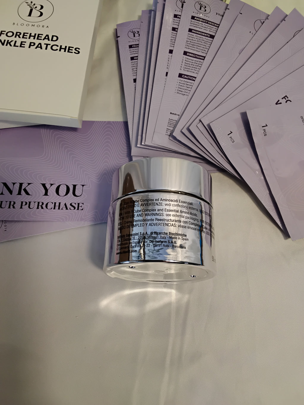 BLOOMORA Forehead Wrinkle 16 Patches Cerotti Antirughe Fronte + RILASTIL RCUBE Crema Rimodellante Ristrutturante 50 ml | Nuovi