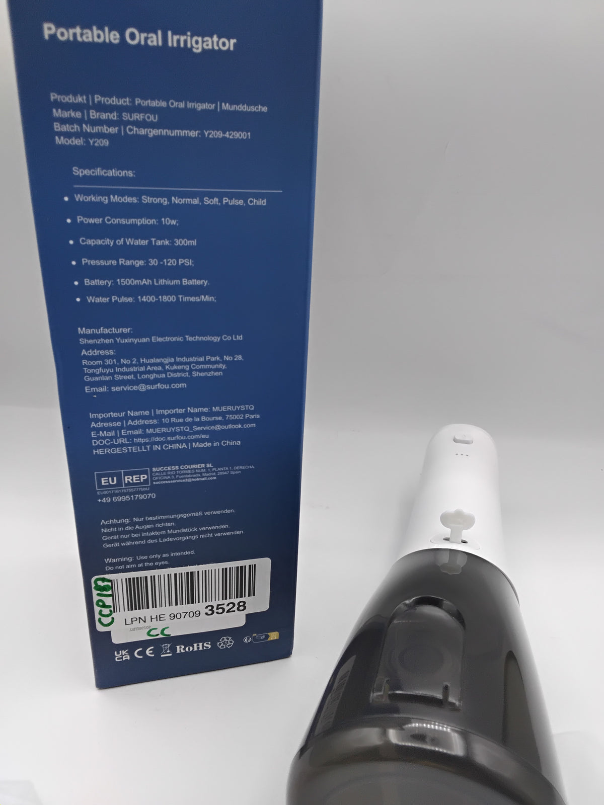 🦷 SURFOU Y209, IDROPULSORE DENTALE PORTATILE, 300 ML, 5 MODALITÀ, IPX7, RICARICABILE USB-C, NUOVO