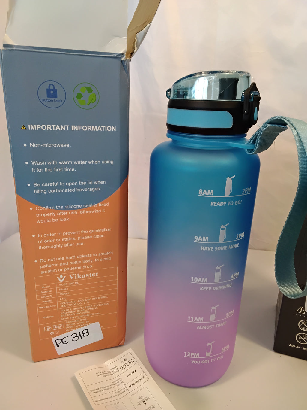 SET 2 BORRACCE MOTIVAZIONALI E THERMOS: VIKASTER BORRACCIA MOTIVAZIONALE 2 LITER GRADIENTE + SUPER SPARROW BORRACCIA TERMICA IN ACCIAIO INOX NERA, NUOVE