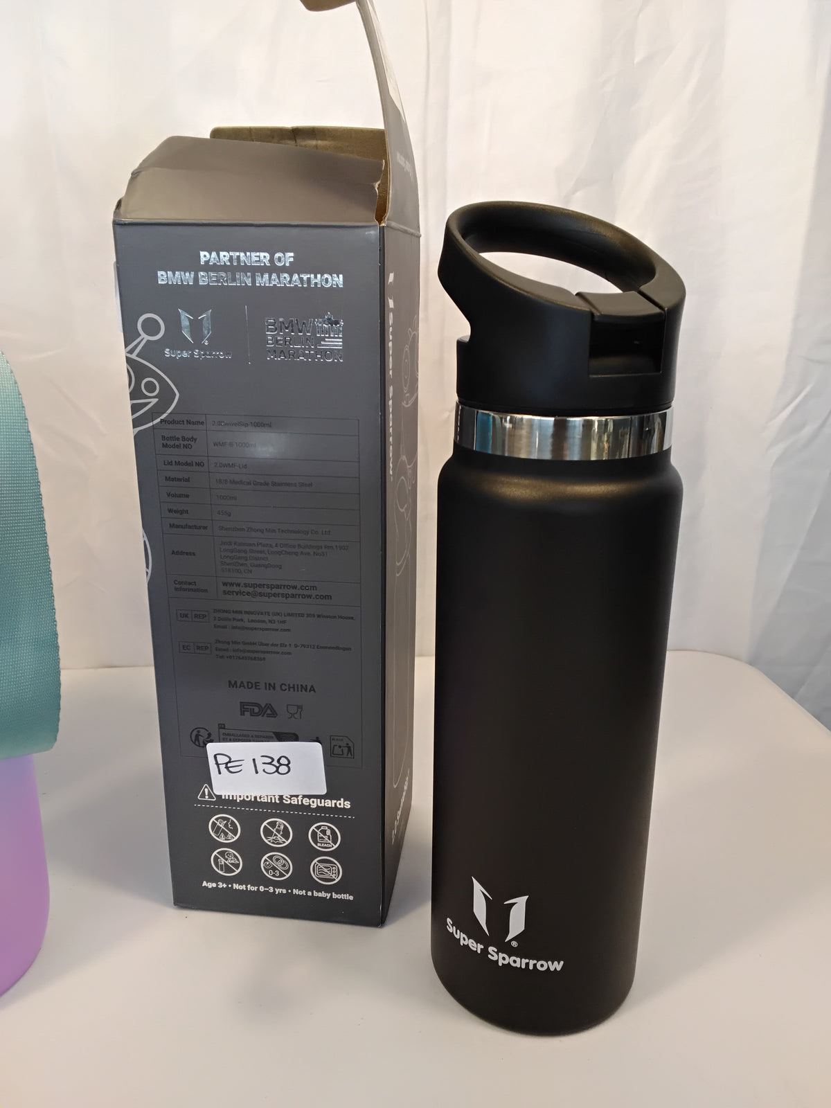 SET 2 BORRACCE MOTIVAZIONALI E THERMOS: VIKASTER BORRACCIA MOTIVAZIONALE 2 LITER GRADIENTE + SUPER SPARROW BORRACCIA TERMICA IN ACCIAIO INOX NERA, NUOVE