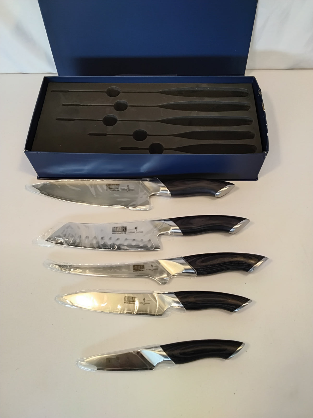 SET DI 5 COLTELLI DA CUCINA HOSHANHO "LOONG SERIES" CON CONFEZIONE REGALO, NUOVO