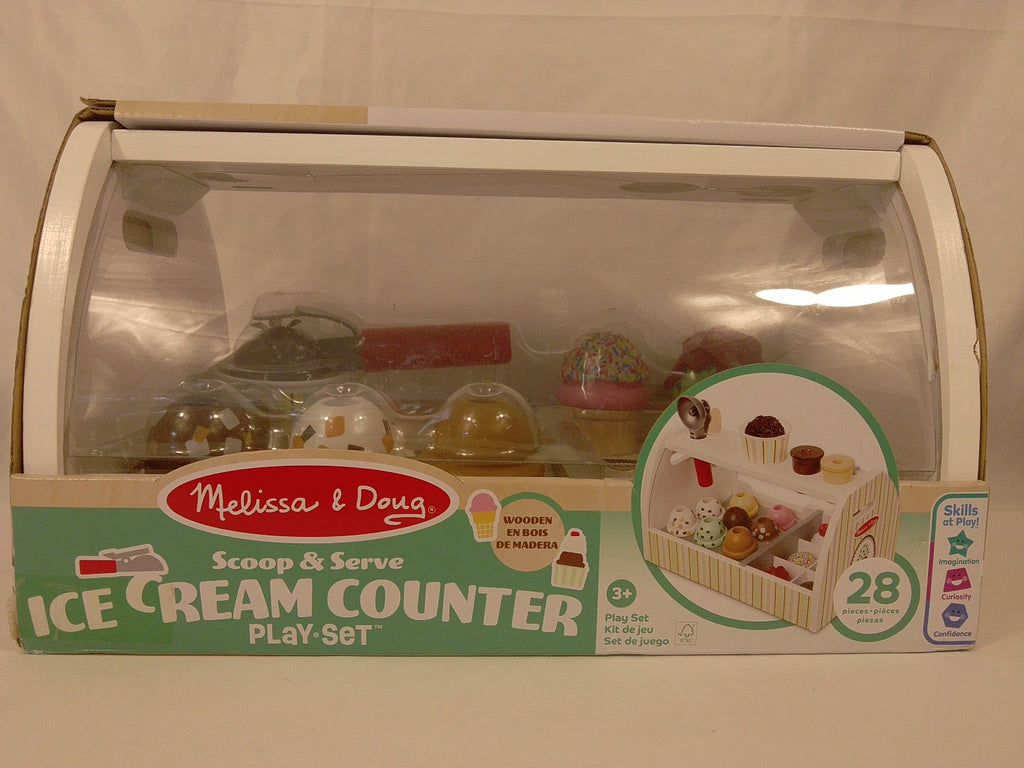 🍦 Melissa & Doug Scoop Serve Ice Cream Counter, banco gelateria in legno da 28 pezzi, per bambini dai 3 anni.Nuovo