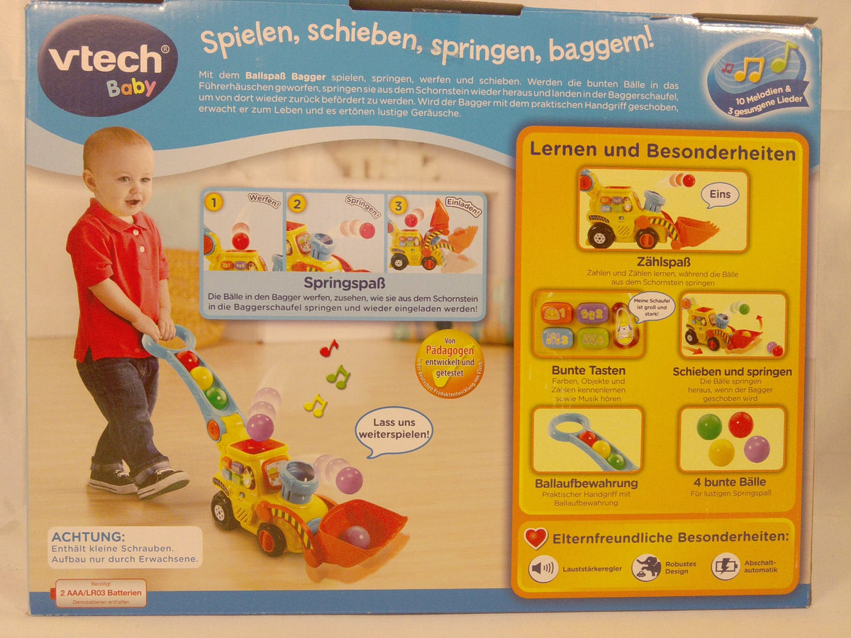🚜 VTech Baby Ballspaß Bagger, giocattolo interattivo con palline, suoni e attività educative, per bambini da 12 a 36 mesi.Nuovo
