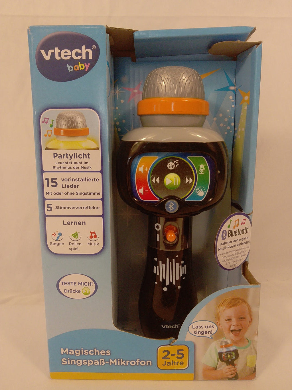 VTech Microfono Karaoke Magic Show 2-5 Anni, Bluetooth, 15 Canzoni, 5 Effetti Vocali Nuovo