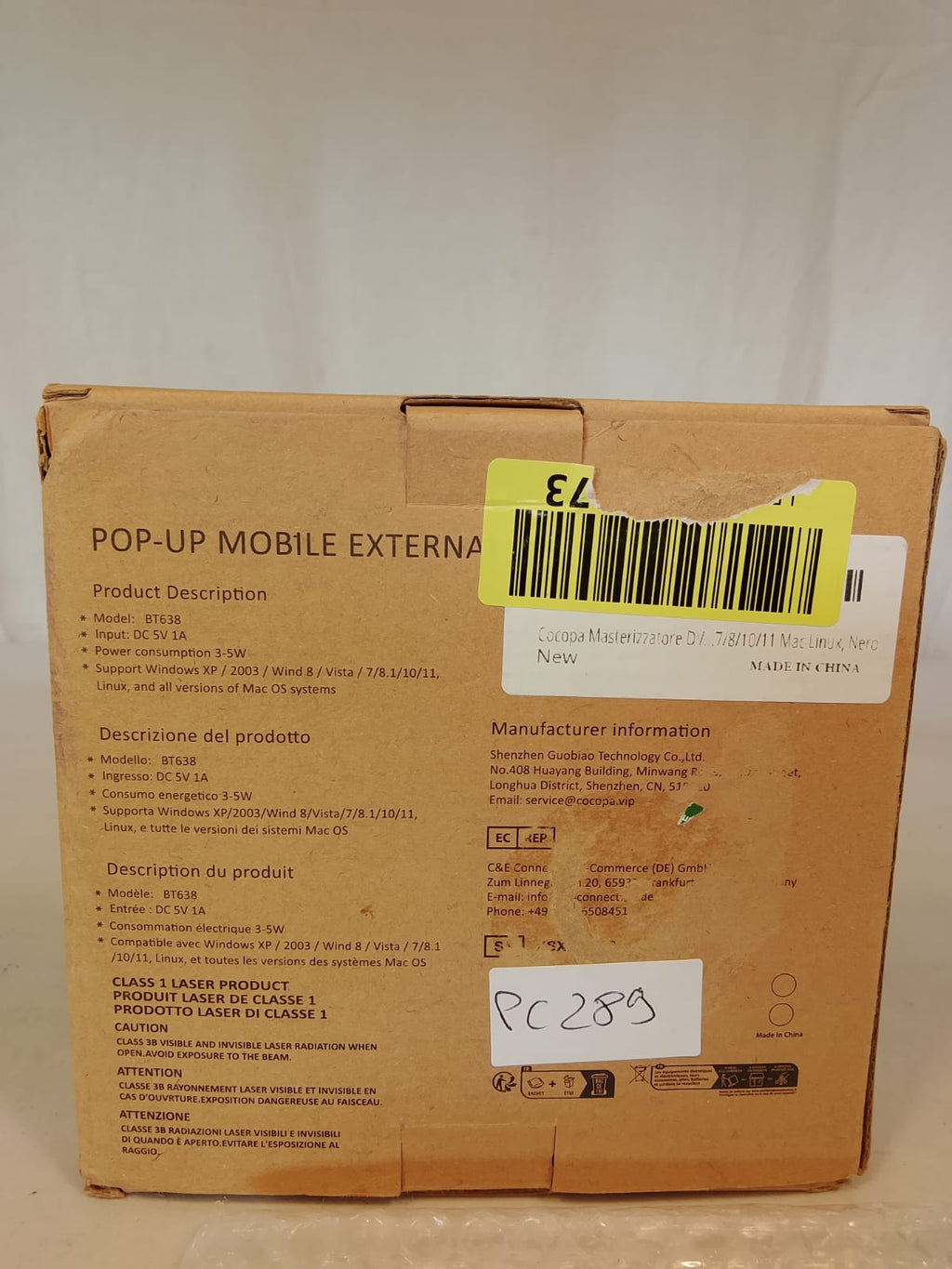 Masterizzatore DVD CD Esterno USB PC Laptop Mac LinuxCocopa BT638 Nuovo
