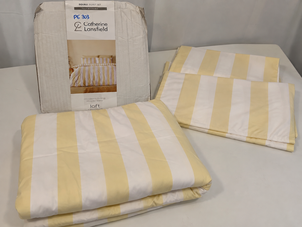 🛏️ CATHERINE LANSFIELD COVE STRIPE, COPRIPIUMINO REVERSIBILE MATRIMONIALE 200×200 CM, 2 FEDERE 50×75 CM, GIALLO, NUOVO