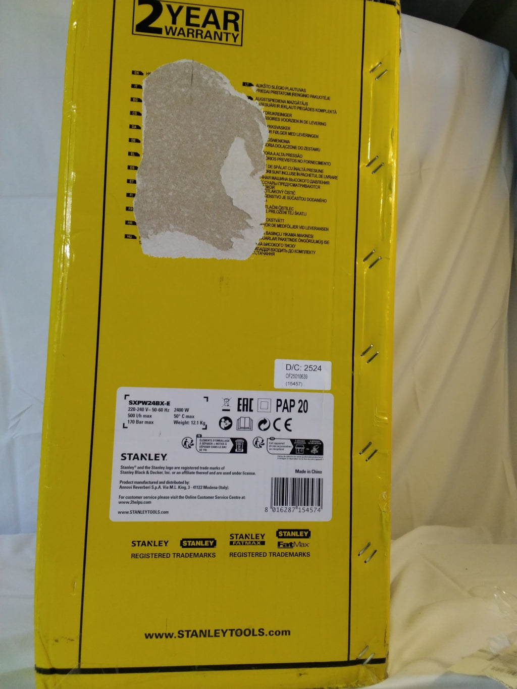 Stanley SXPW24BX Idropulitrice ad Alta Pressione 170 Bar 2400W | Nuova