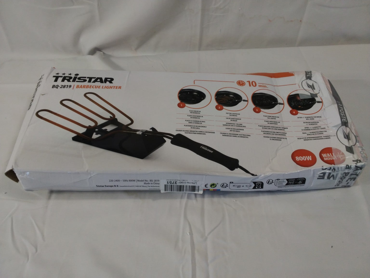 Tristar BQ-2819 Accenditore Elettrico per Barbecue 800W con Supporto da Parete | Nuovo