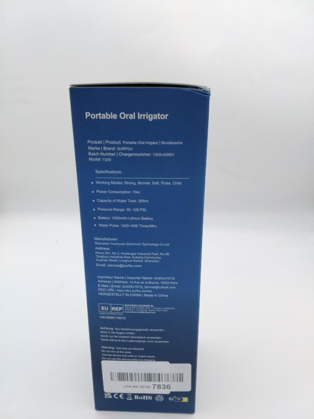 SURFOU Y209 Idropulsore Dentale Portatile Ricaricabile USB | 300 ml | Come Nuovo