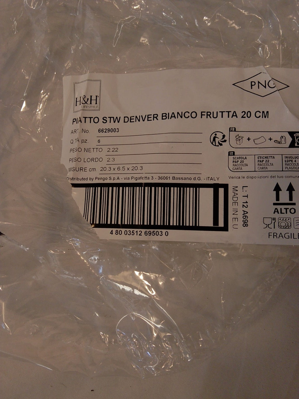 6 Piatti STW Denver Bianco Frutta Ø20 cm | Nuovi