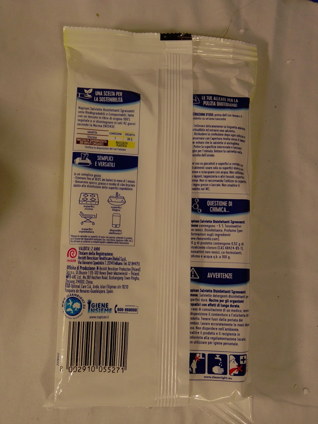 Napisan Salviette Disinfettanti Sgrassanti Limone | Lotto 8 Confezioni x 40 Salviette | Totale 320 Salviette | Biodegradabili e Compostabili