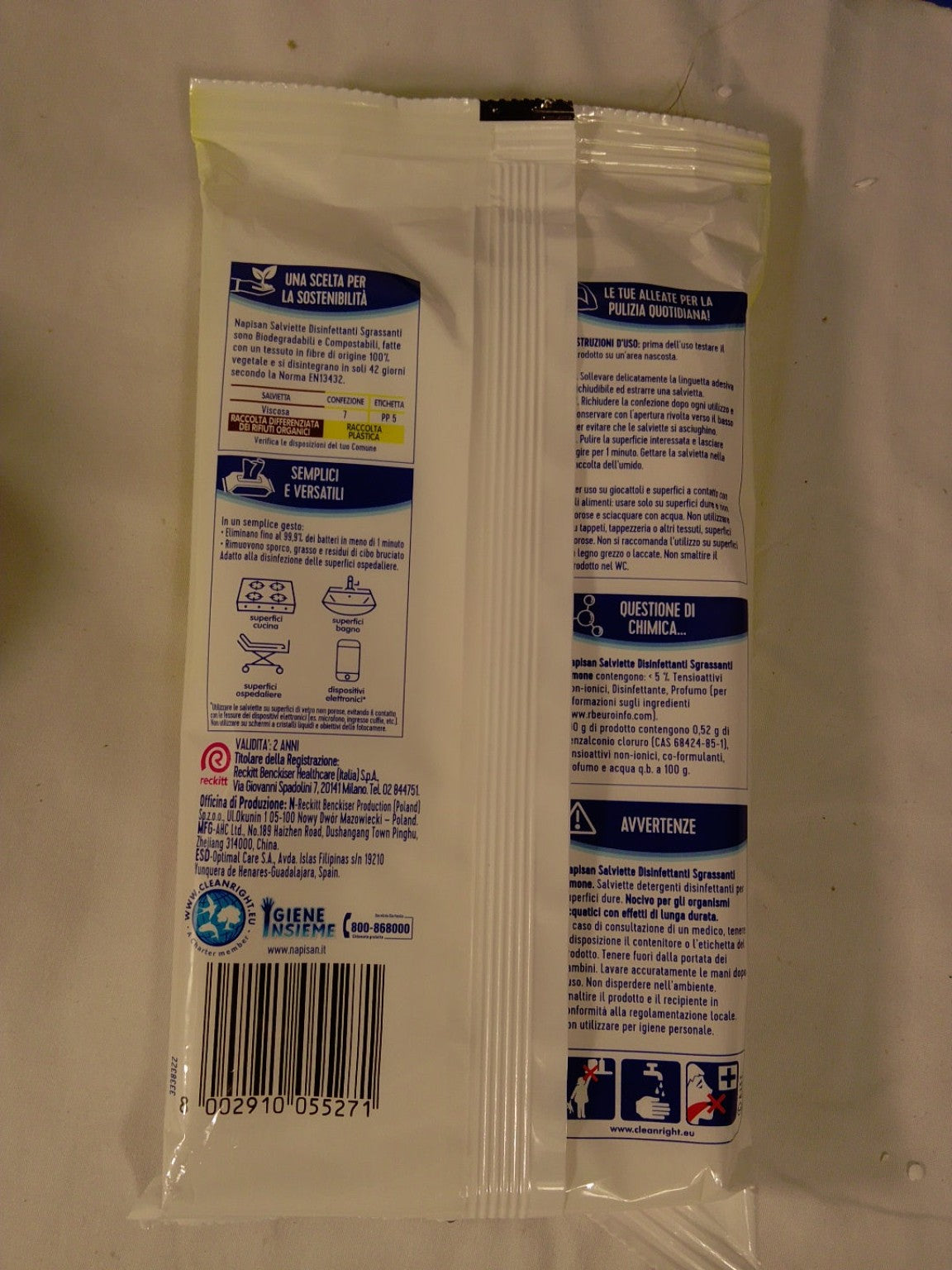 Napisan Salviette Disinfettanti Sgrassanti Limone | Lotto 8 Confezioni x 40 Salviette | Totale 320 Salviette | Biodegradabili e Compostabili
