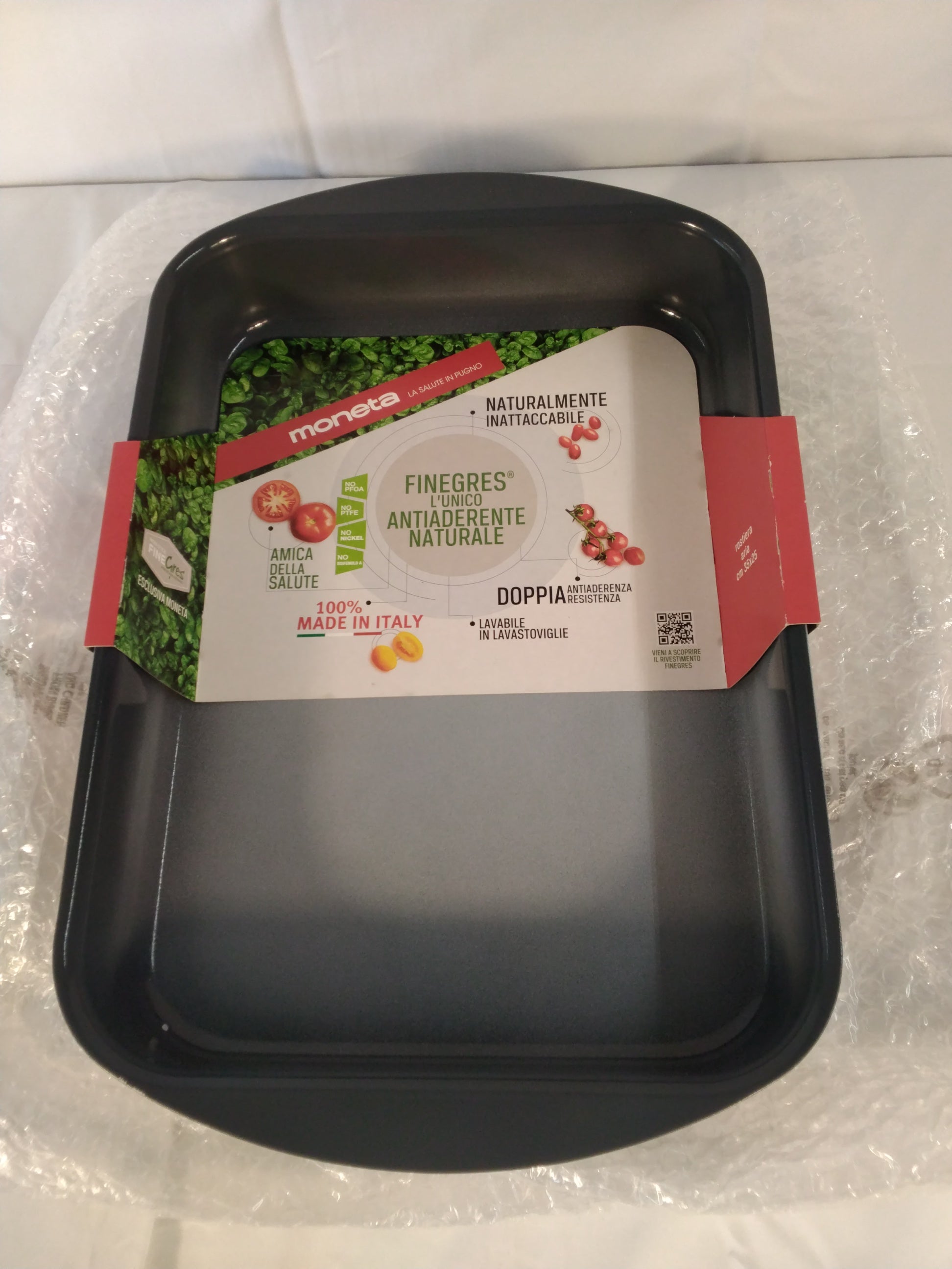 Moneta Finegres Teglia da Forno Rettangolare | Antiaderente Naturale | Made in Italy | Nuova