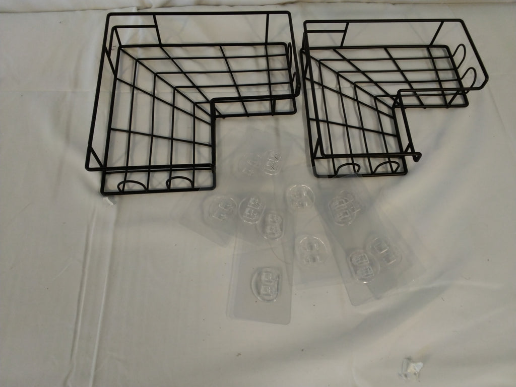 Set 2 Mensole Angolari da Parete in Metallo Nero con Ganci | Montaggio Adesivo | Nuovo