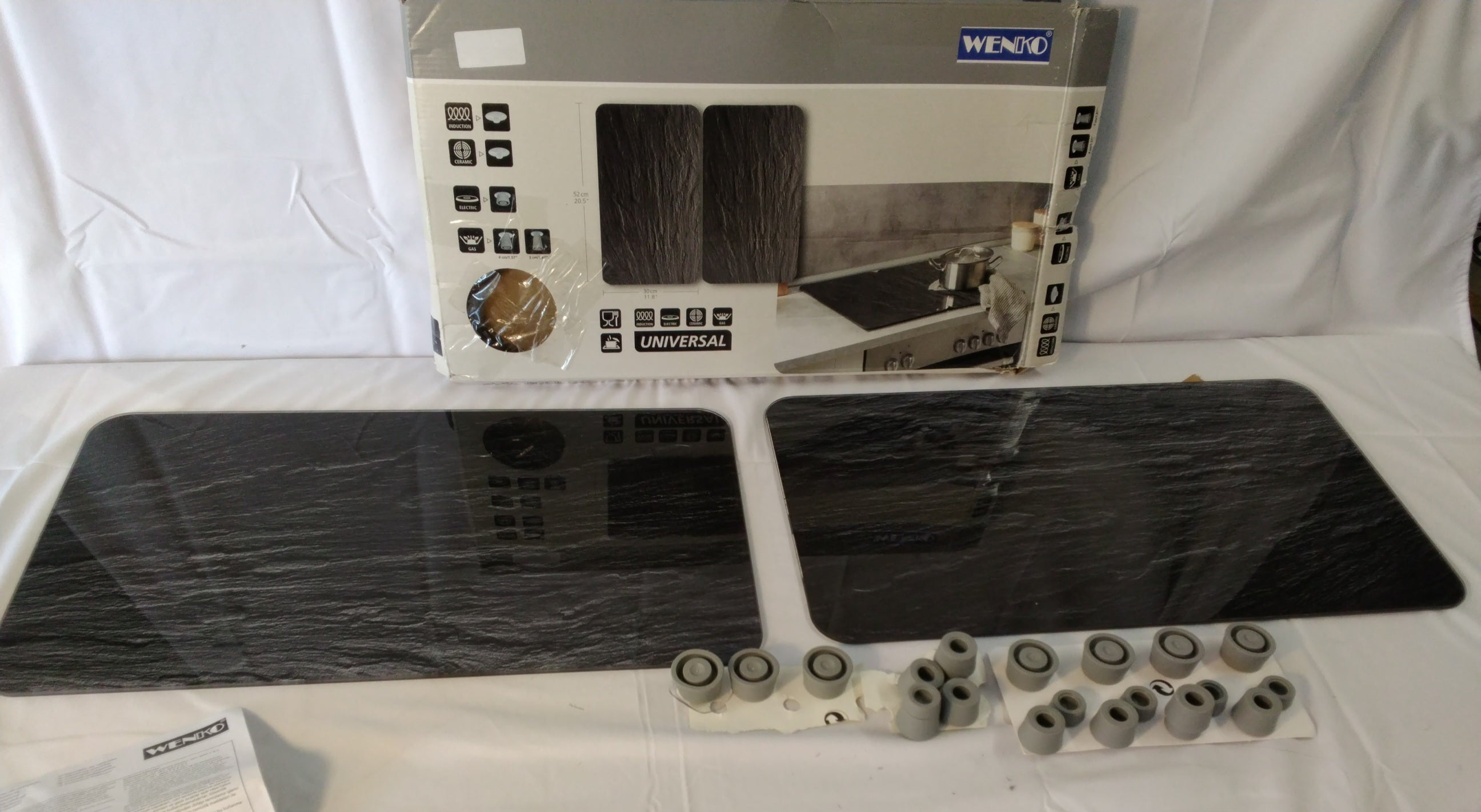 WENKO Set 2 Coprifornelli Universali in Vetro Effetto Ardesia 30 × 52 cm | Nuovo con Piccoli Difetti