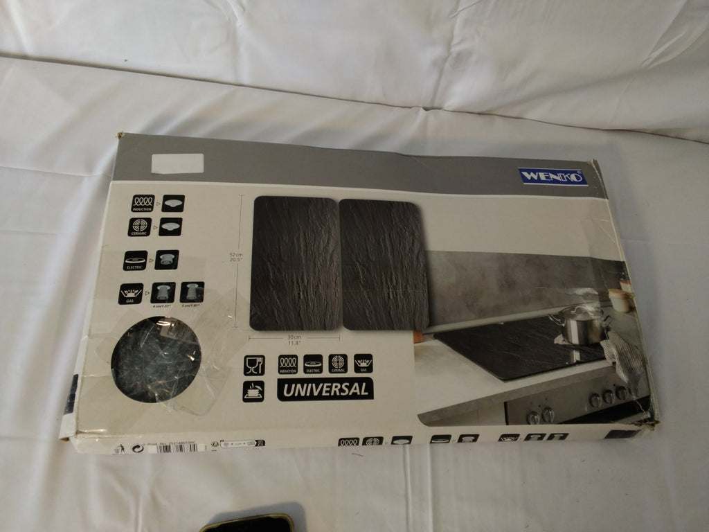 WENKO Set 2 Coprifornelli Universali in Vetro Effetto Ardesia 30 × 52 cm | Nuovo con Piccoli Difetti