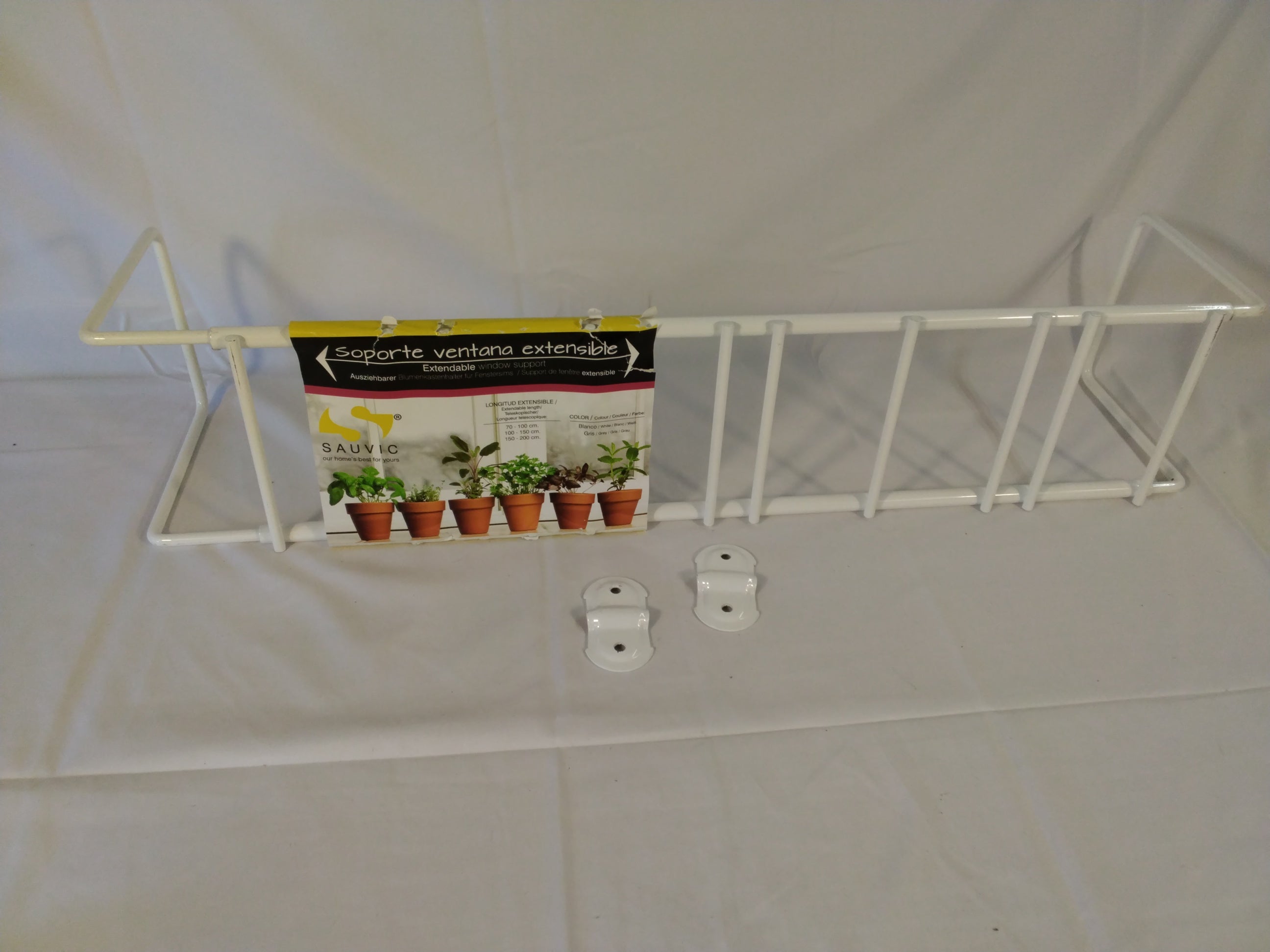 Sauvic Supporto Portavasi Estensibile da Finestra 70–100 cm in Metallo Bianco | Nuovo con Piccole Imperfezioni