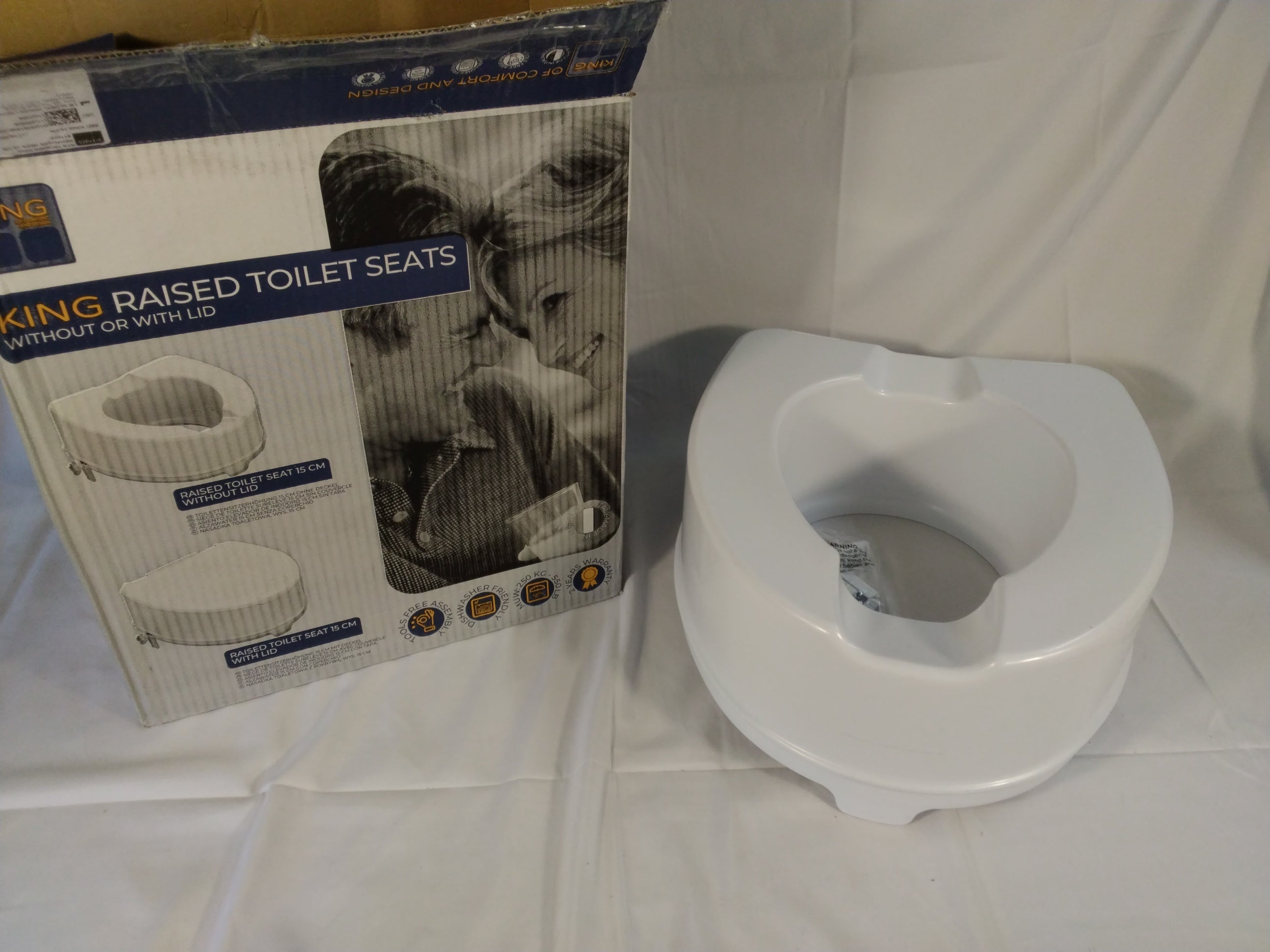 KING Rialzo WC 15 cm senza coperchio – Sedile rialzato per anziani e persone con mobilità ridotta /nuovo