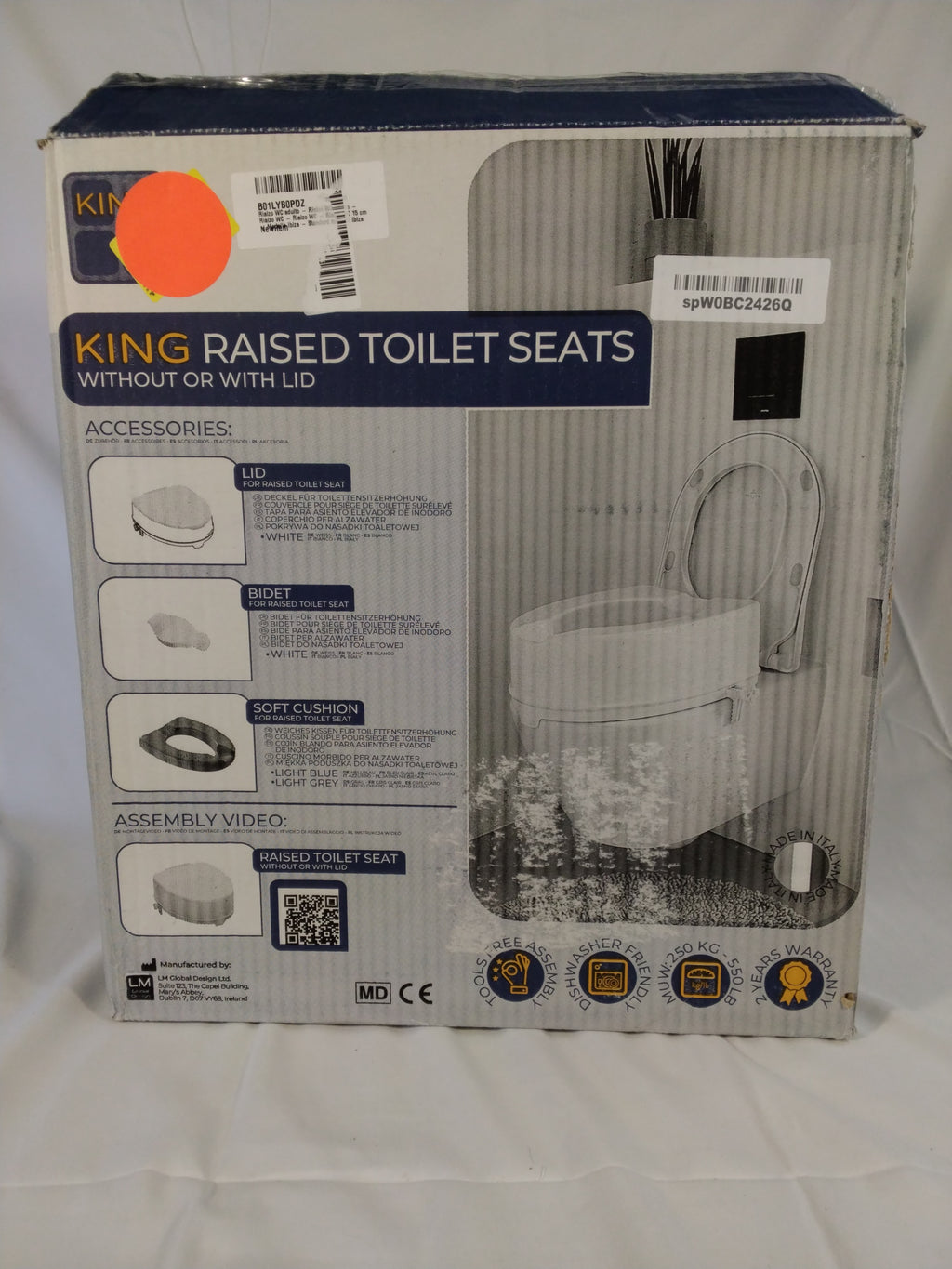 KING Rialzo WC 15 cm senza coperchio – Sedile rialzato per anziani e persone con mobilità ridotta /nuovo