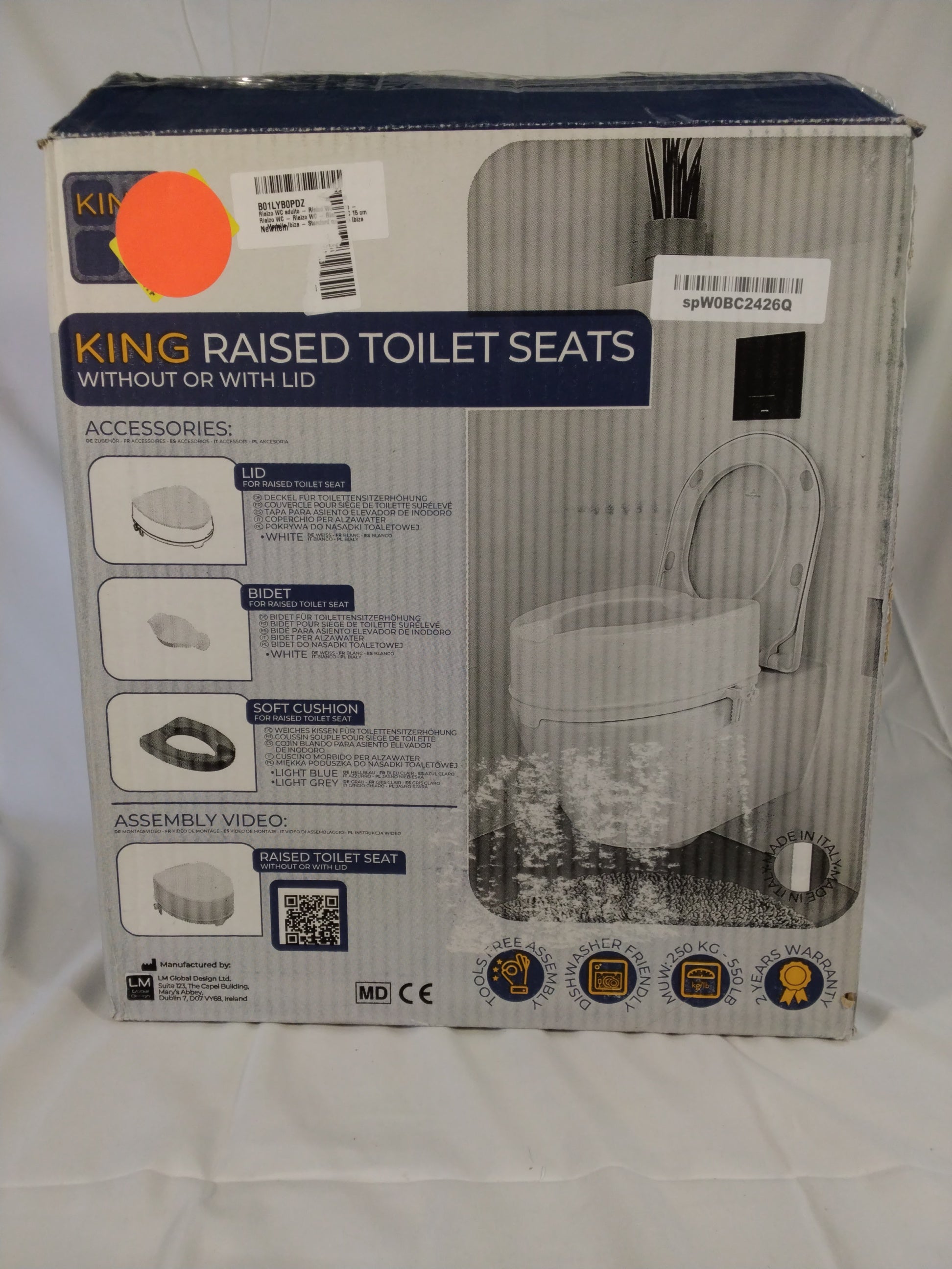 KING Rialzo WC 15 cm senza coperchio – Sedile rialzato per anziani e persone con mobilità ridotta /nuovo