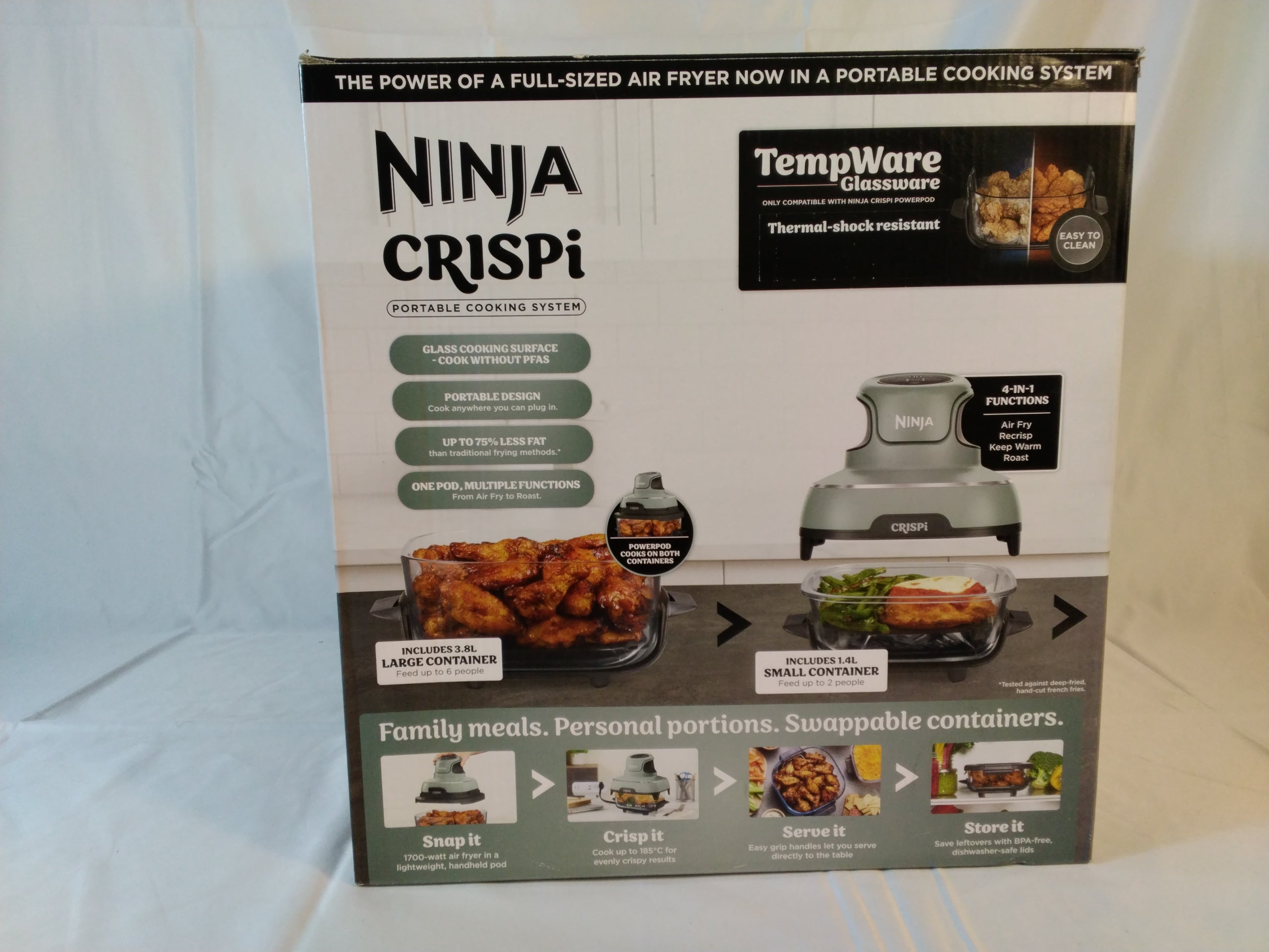 Ninja CRISPi Portable Cooking System 4 in 1 | Friggitrice ad Aria in Vetro | Nuova