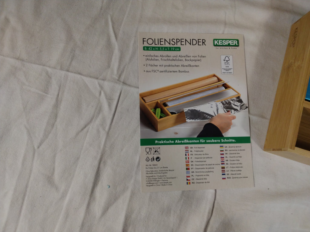 KESPER Dispenser per Pellicola e Carta Alluminio in Bambù | Organizer da Cassetto con Taglierine nuovo