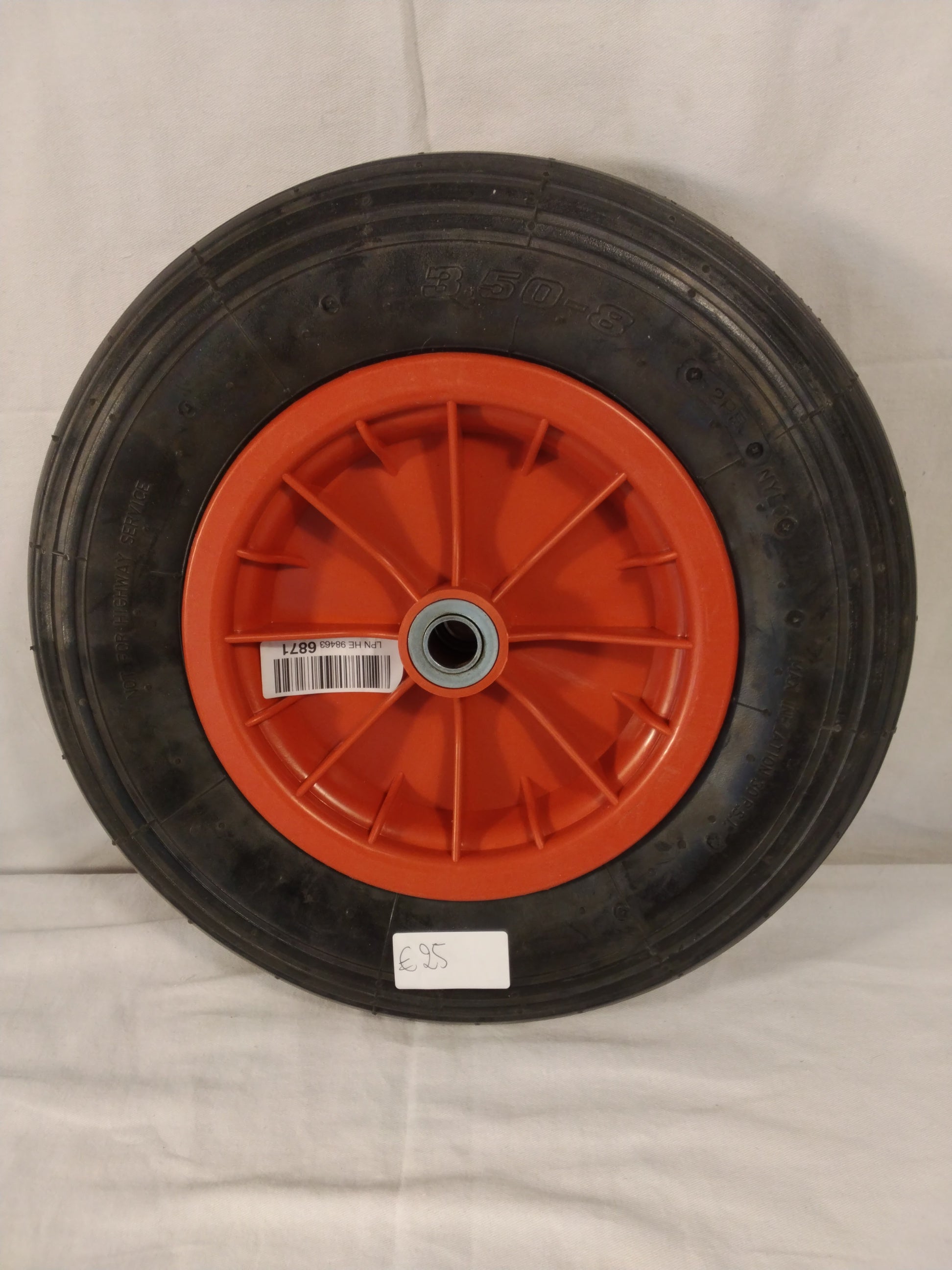 Ruota Pneumatica 3.50-8 con Cerchio in Plastica e Cuscinetto | Carriola Carrello da Giardino nuova