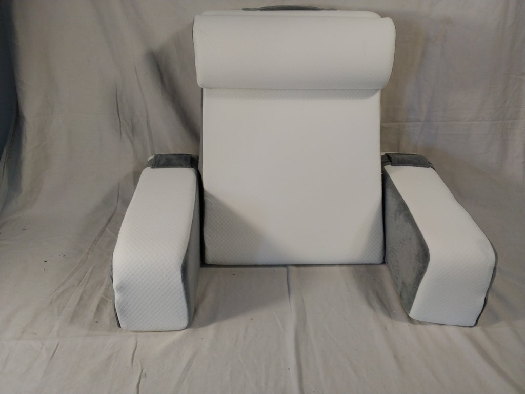 Cuscino Ergonomico per Lettura a Letto con Braccioli e Poggiatesta in Memory Foam | Grigio/Bianco | Come Nuovo