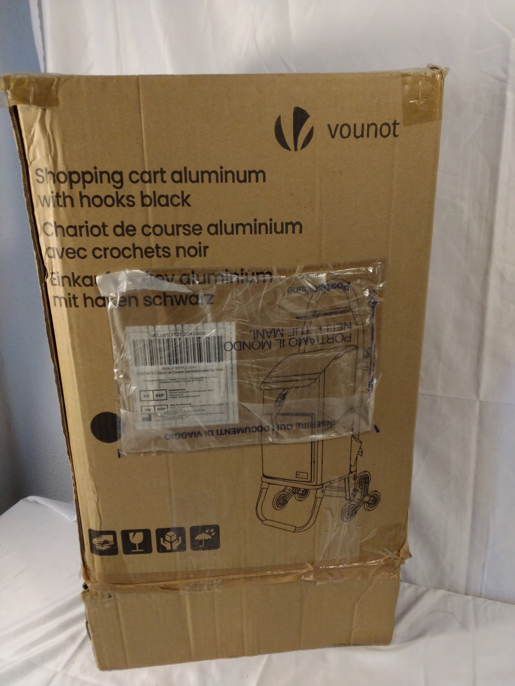 VOUNOT Carrello Portaspesa Pieghevole in Alluminio Saliscale 6 Ruote 58L Nero con Ganci nuovo