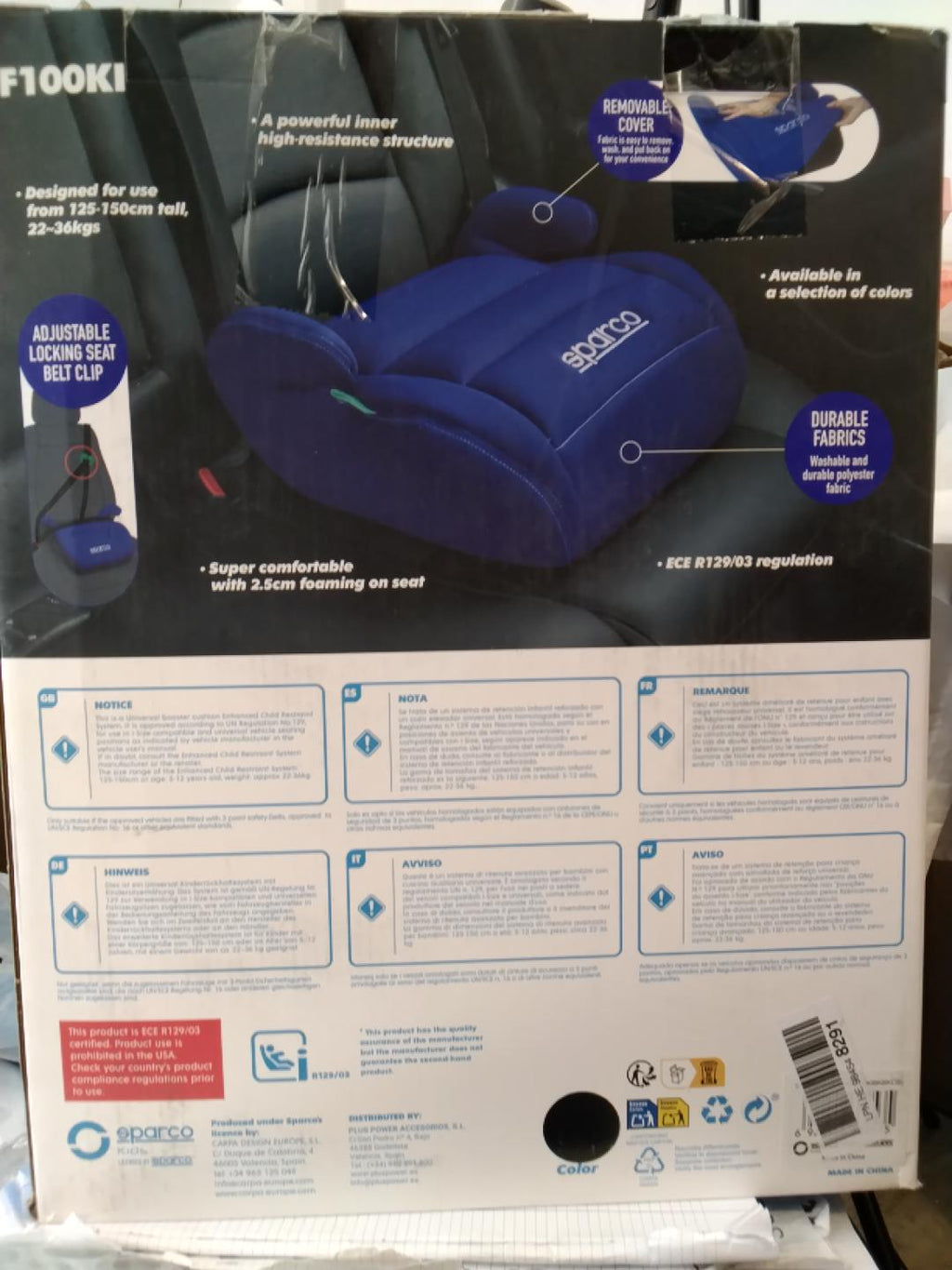 Sparco Kids Rialzo Auto Booster Universale 125-150 cm (22-36 kg) Nero | Nuovo