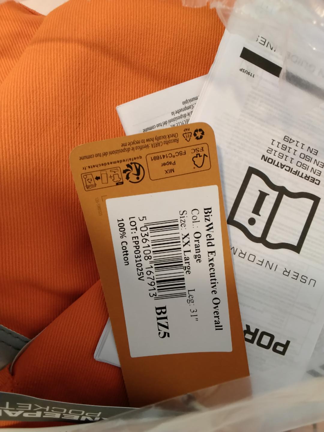 Portwest Bizweld Executive BIZ5 Tuta da Lavoro Ignifuga | Arancione | XXL | Nuova