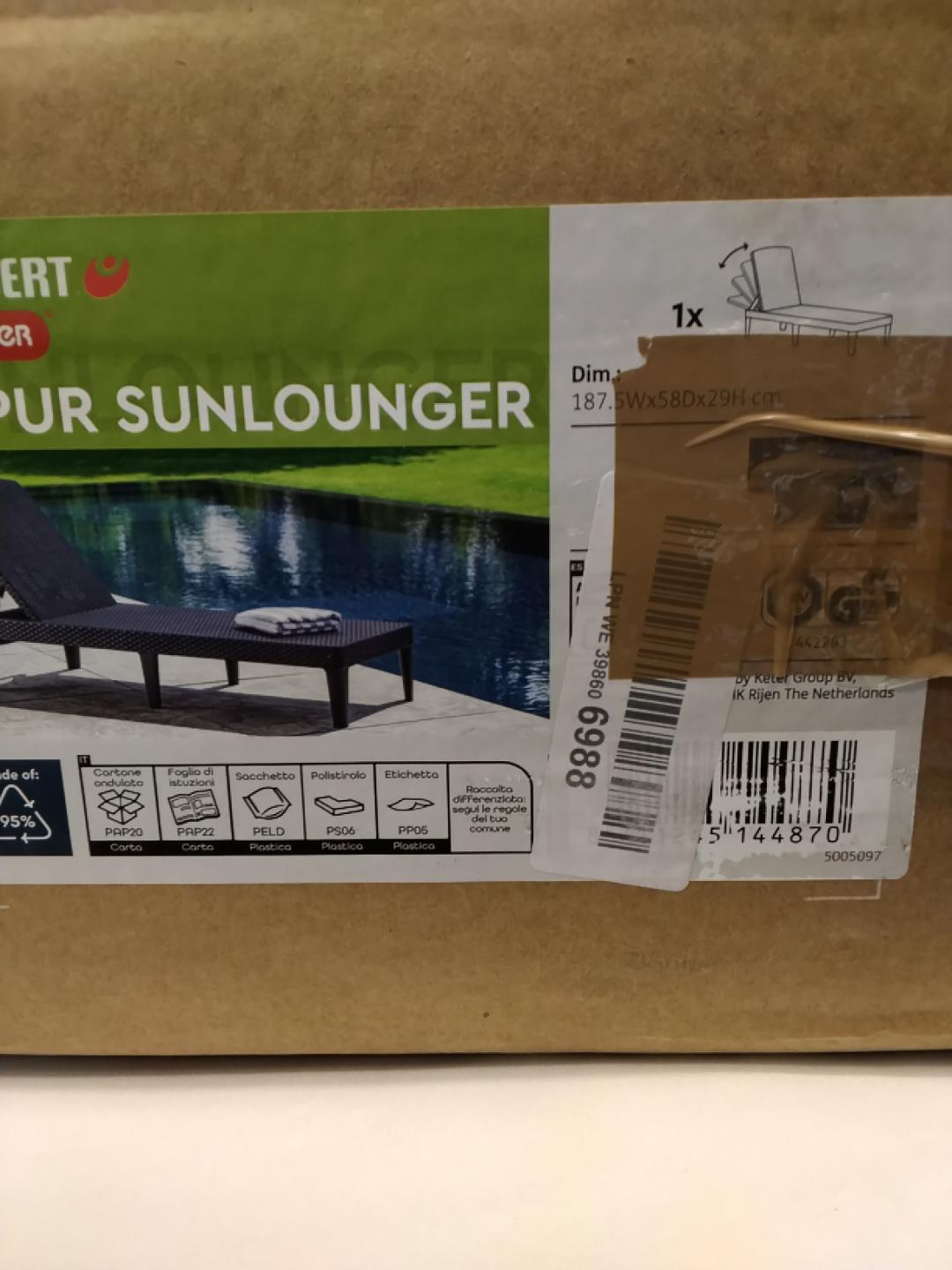 KETER Sunlounger Lettino Prendisole Reclinabile | 187,5 × 58 × 29 cm Nuova&nbsp;