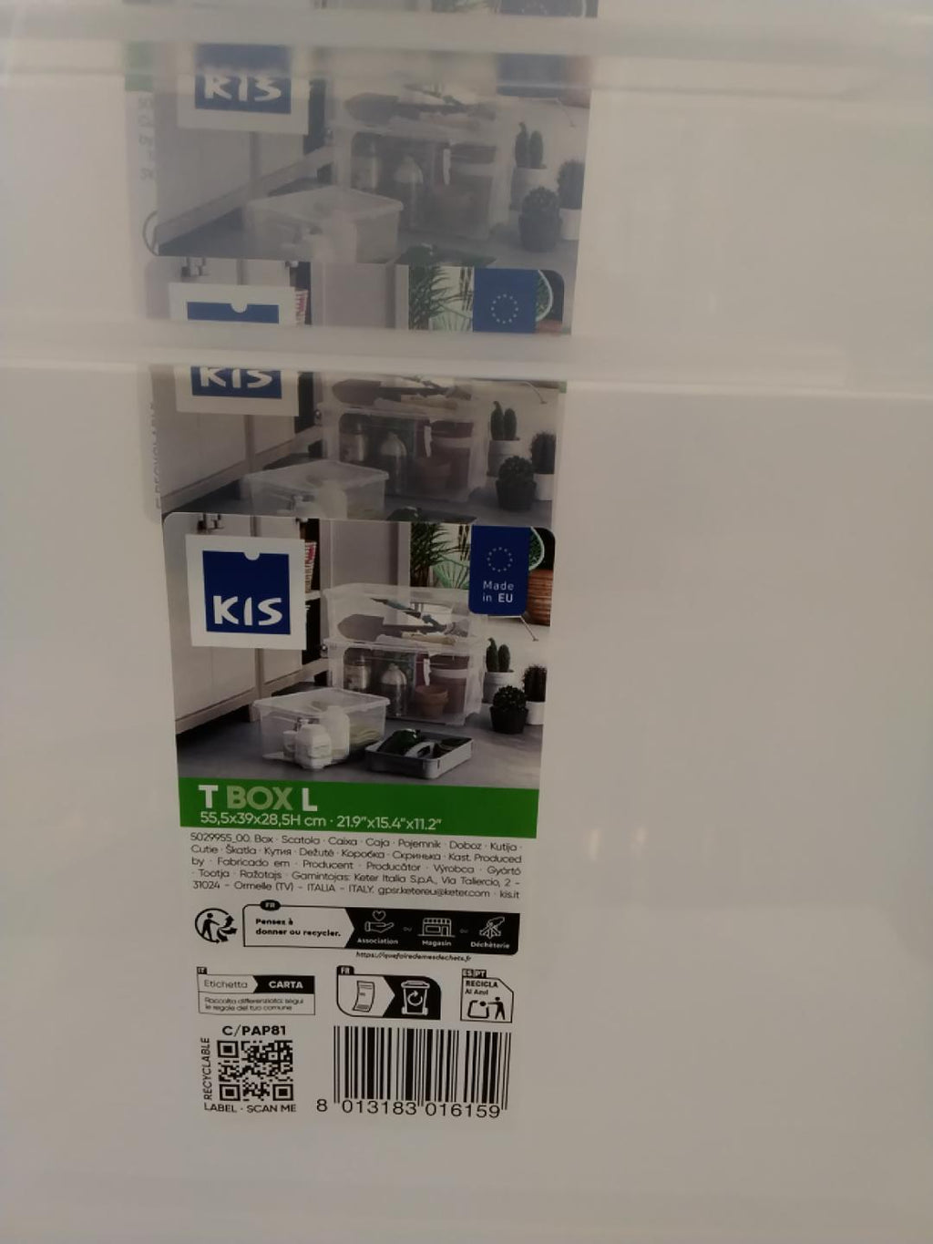 4× Contenitori KIS T Box L 47L. &nbsp;55,5 × 39 × 28,5 cm Trasparenti con Coperchio | Nuovi