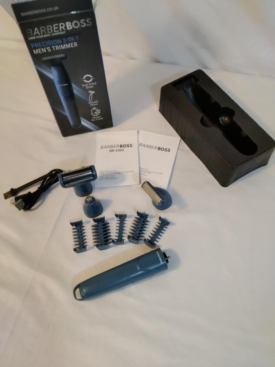 BarberBoss QR-2303 Precision 3-in-1 Regolabarba Tagliacapelli Corpo Naso e Orecchie USB | Nuovo