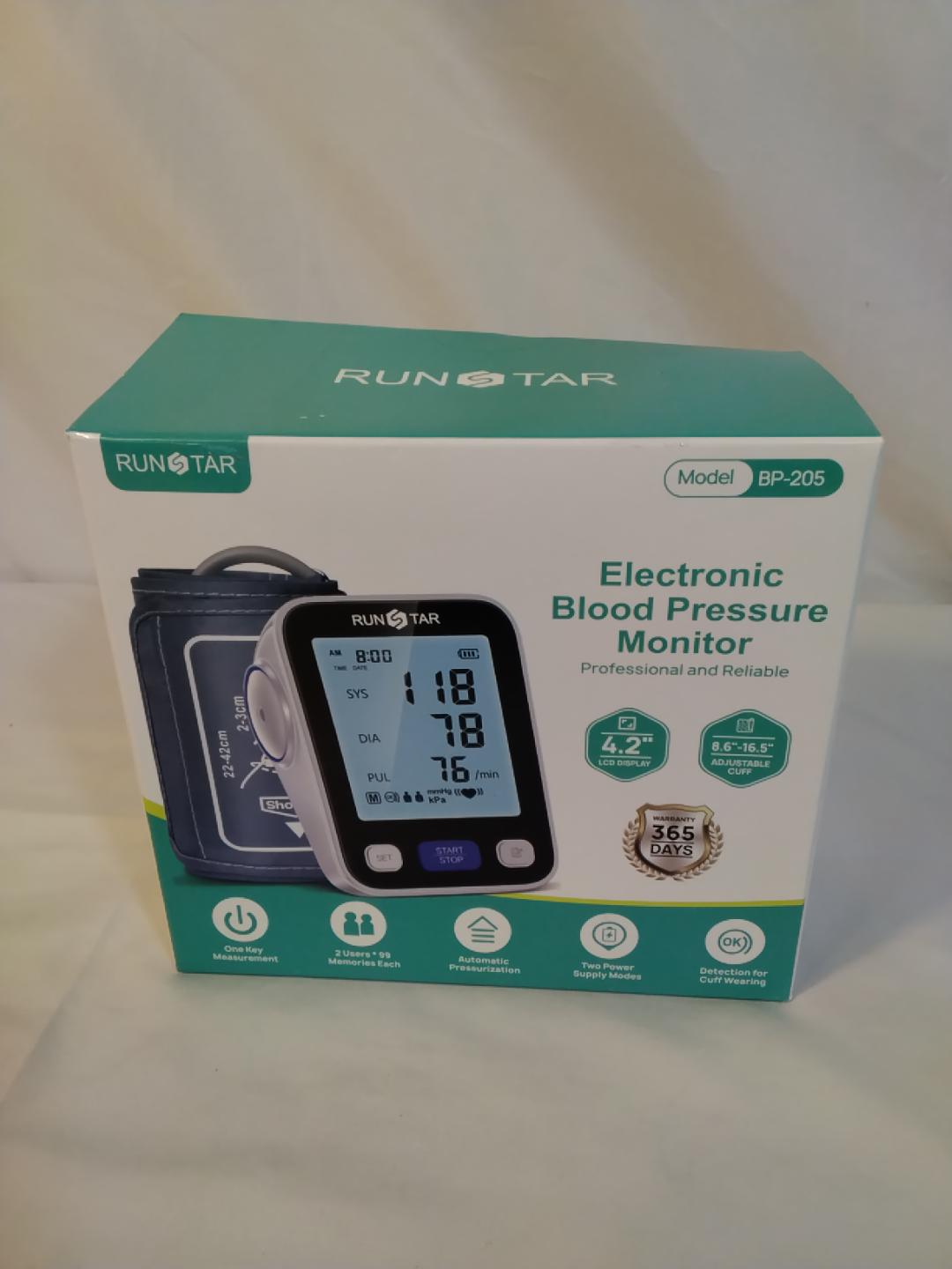 RUNSTAR BP-205 Misuratore di Pressione da Braccio Digitale Automatico 22-42 cm, 2 Utenti x 99 Memorie | Nuovo